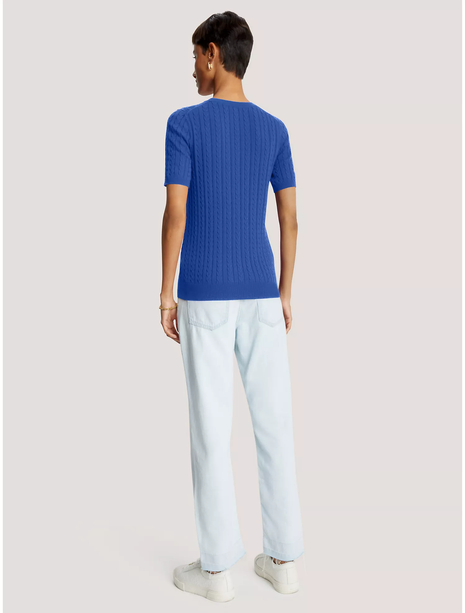 Cable Knit Short-Sleeve Sweater