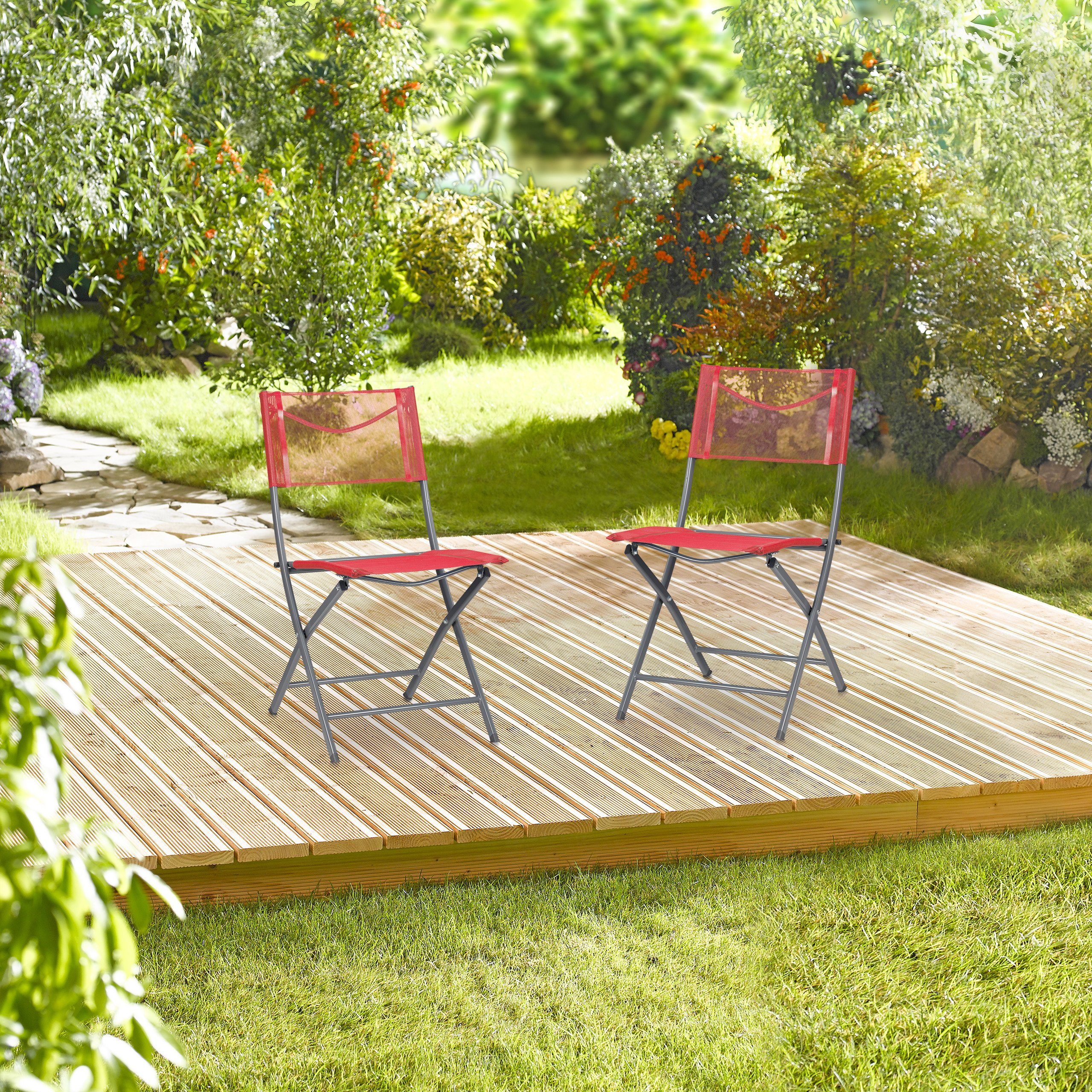 relaxdays Klappstuhl Klappbarer Gartenstuhl 2er Set rot