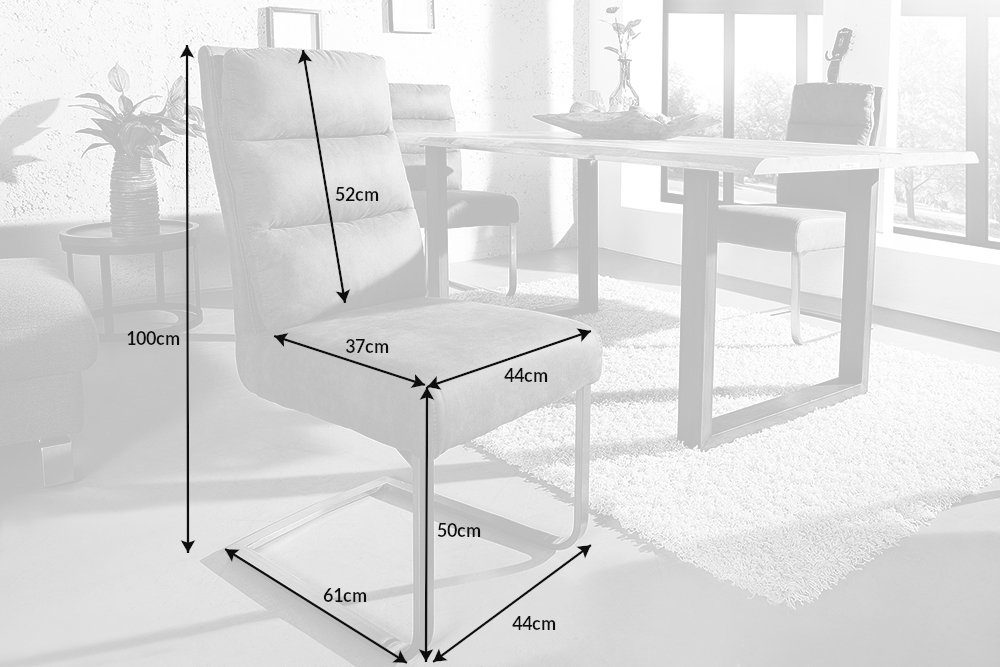 riess-ambiente Freischwinger COMFORT vintage grau / silber, Esszimmer · Microfaser · Edelstahl · Industrial