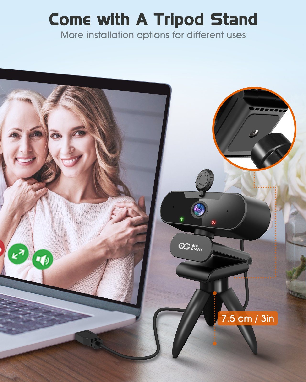 ELEGIANT EGC-C02 Full HD-Webcam (Full HD, besonders für Streaming, kristallklare Videotelefonate, scharfe Bilder)