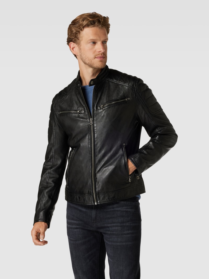 Lederjacke mit Reißverschlusstaschen Modell 'Derry' in schwarz