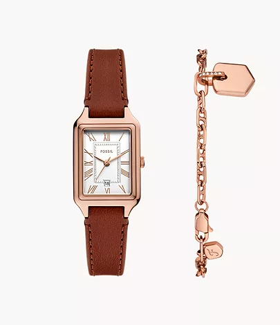 Fossil Set Armband Uhr Raquel 3-Zeiger-Werk Datum Leder mittelbraun