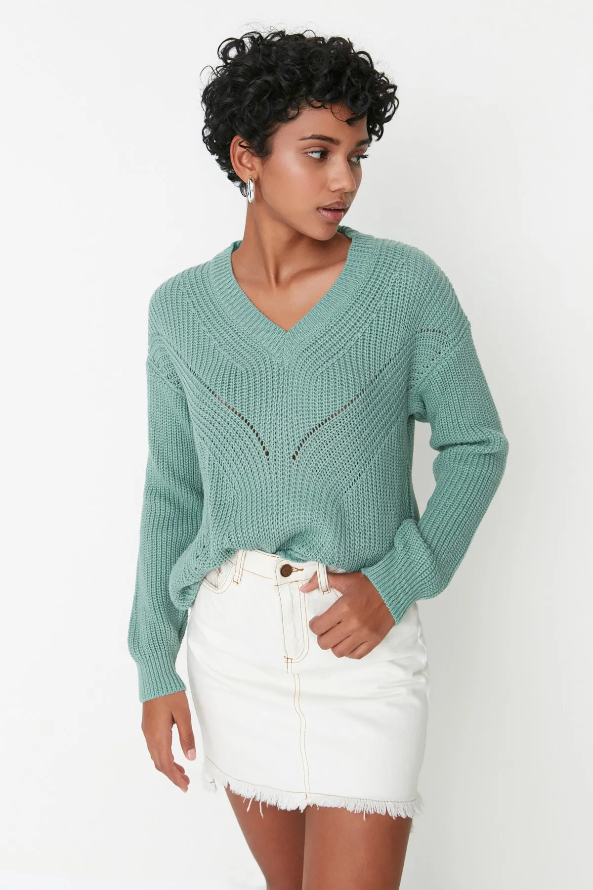 Trendyol Collection  Mintfarbener Strickpullover mit Lochmuster TWOAW21KZ0690