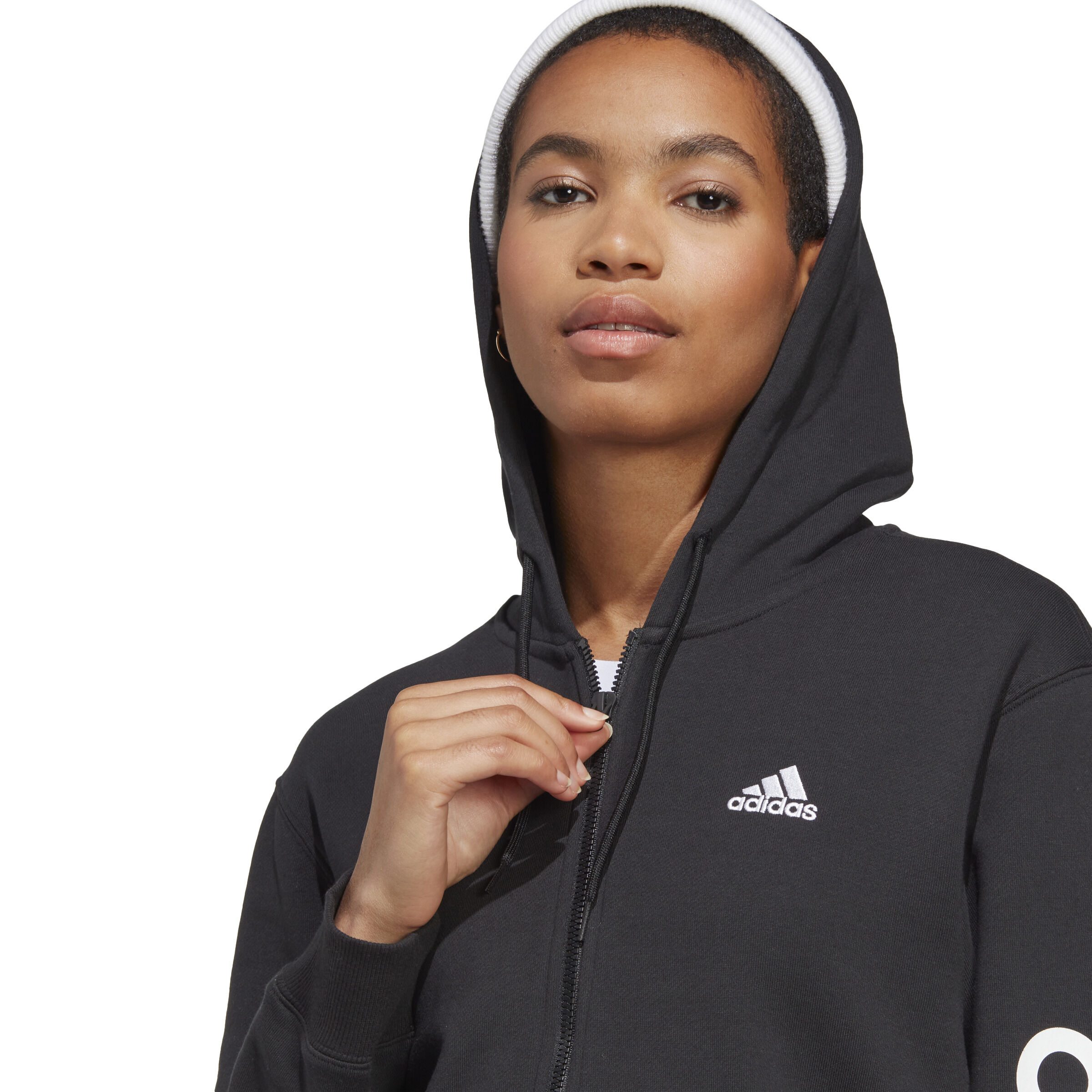 Linear French Terry Full Zip Sweatjacke Damen - Schwarz, Weiß