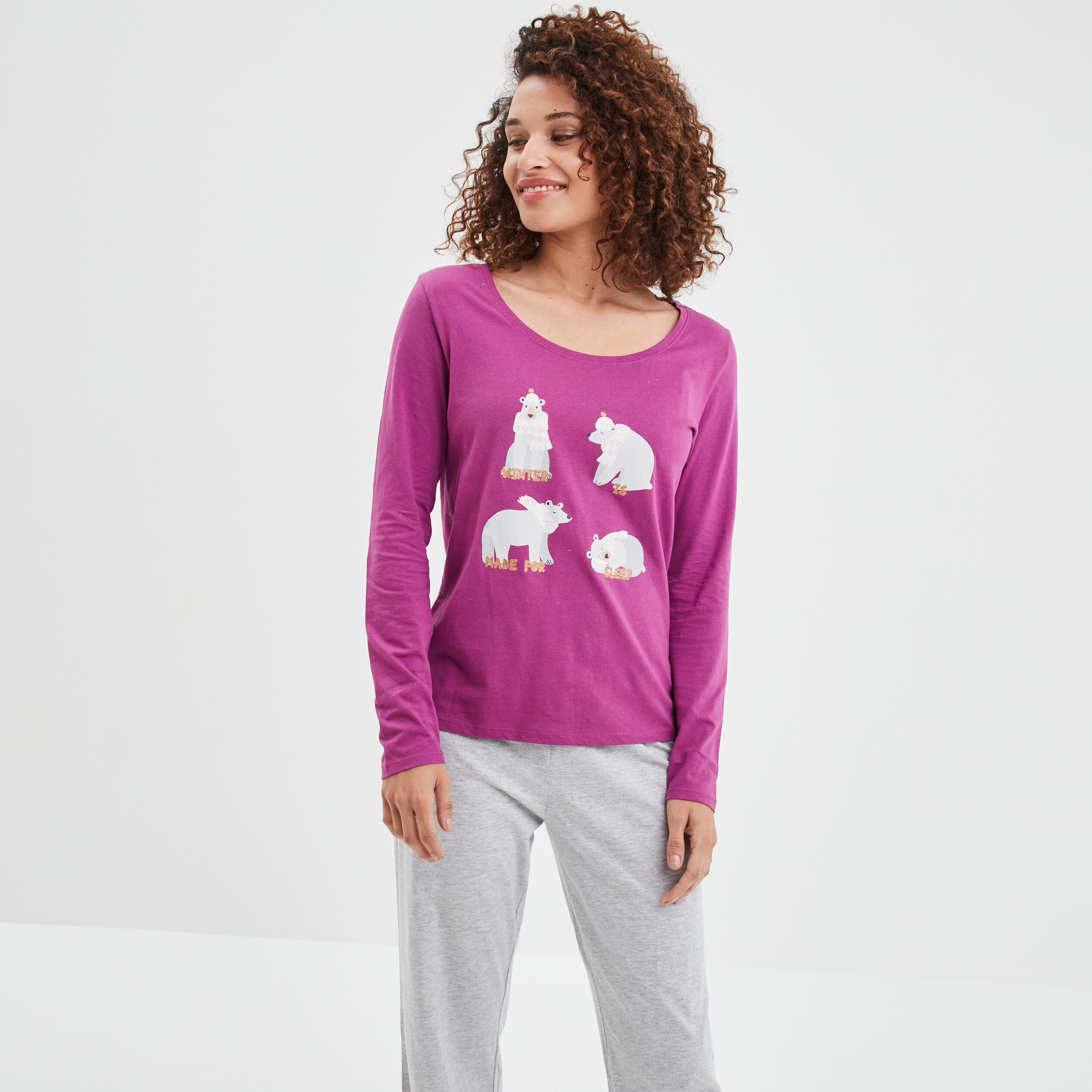 Ensemble pyjama pantalon coton violet femme | La Halle