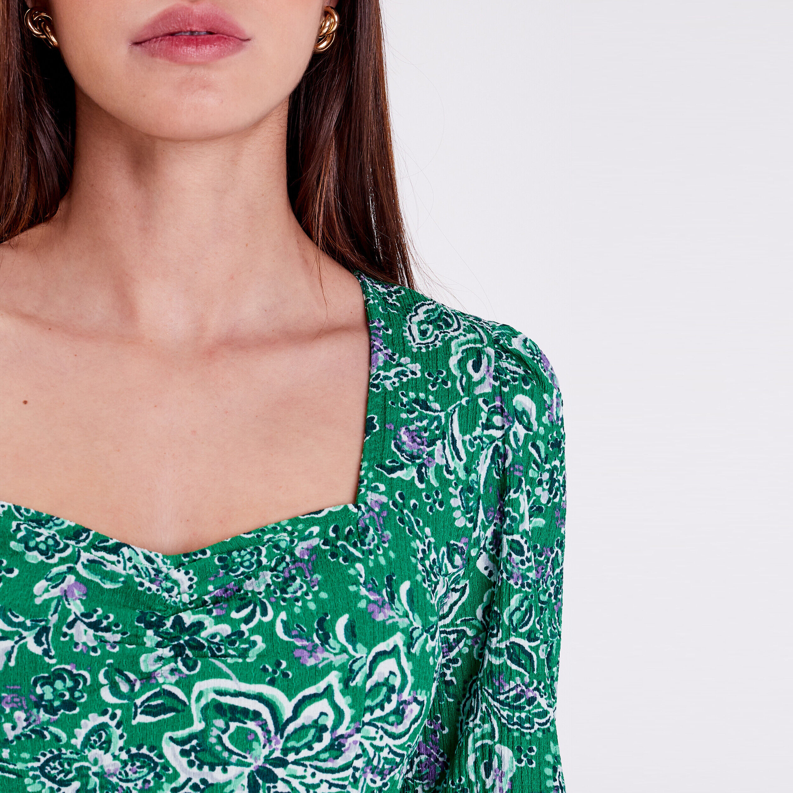 Robe longue à manches 3/4 vert femme | Cache Cache