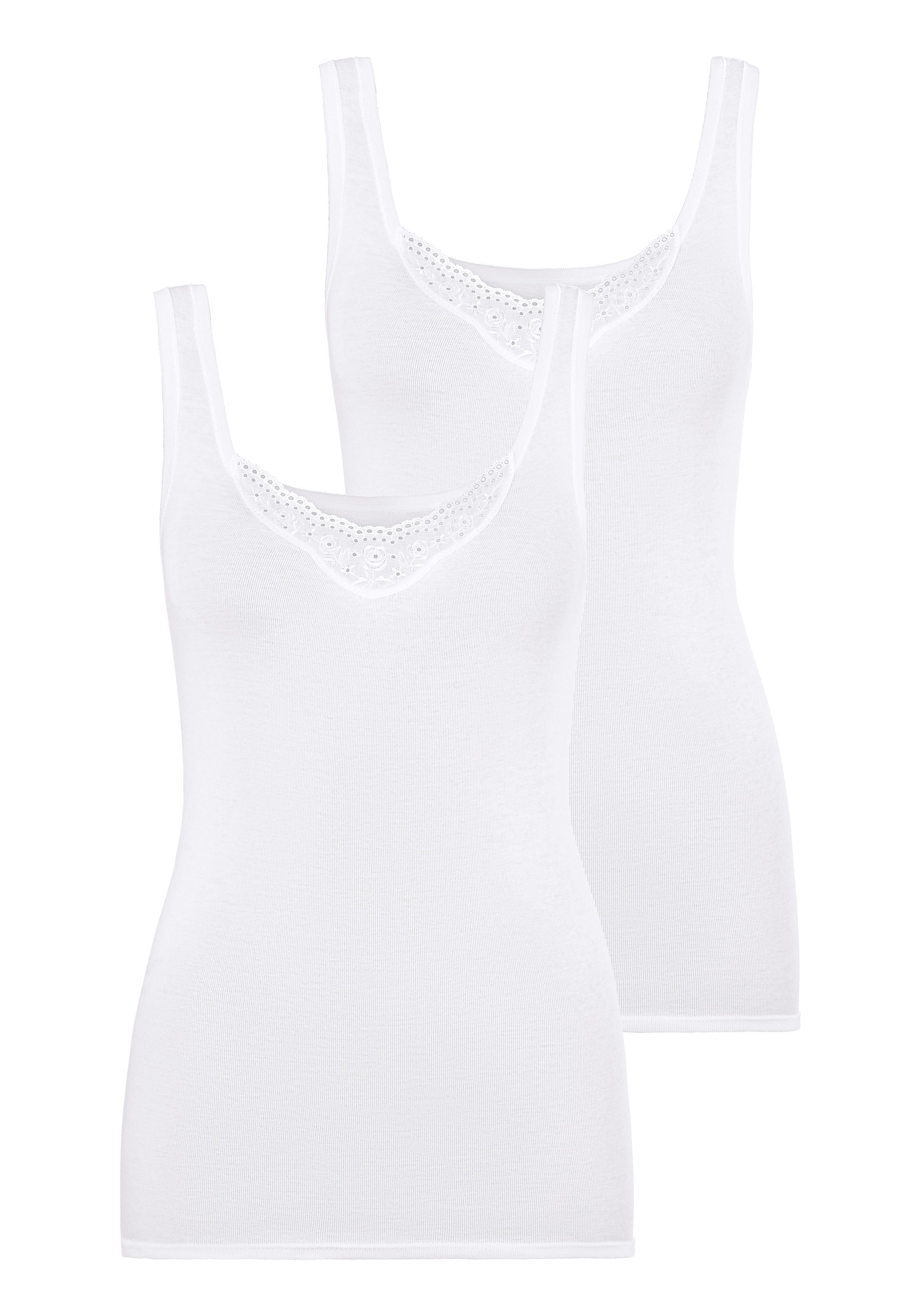 Schiesser Unterhemd Cotton Essentials (2er-Pack) mit zwei unterschiedlichen Batist-Stickerei-Motiven
