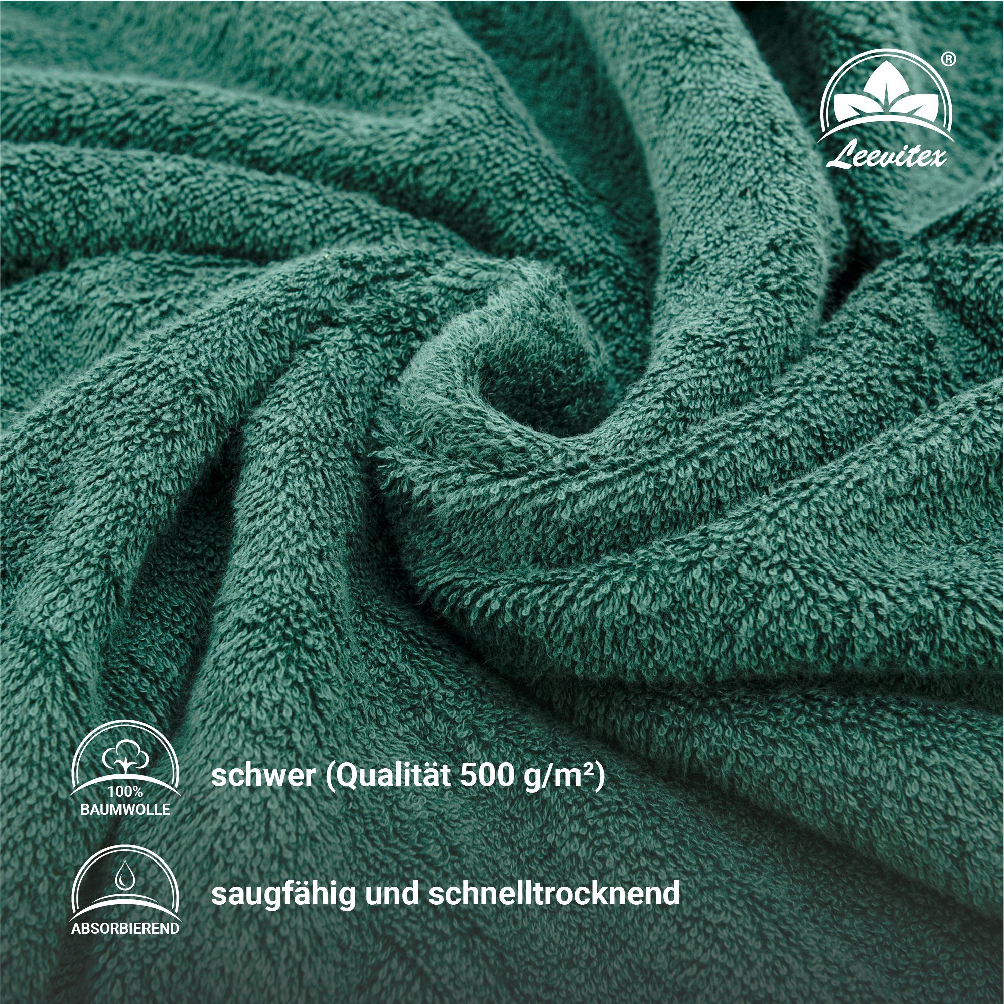 leevitex® Duschtuch 2er Set Duschtuch Frottier XL, 70 x 140 cm, saugfähig und fusselfrei, gestreifte Bordüre