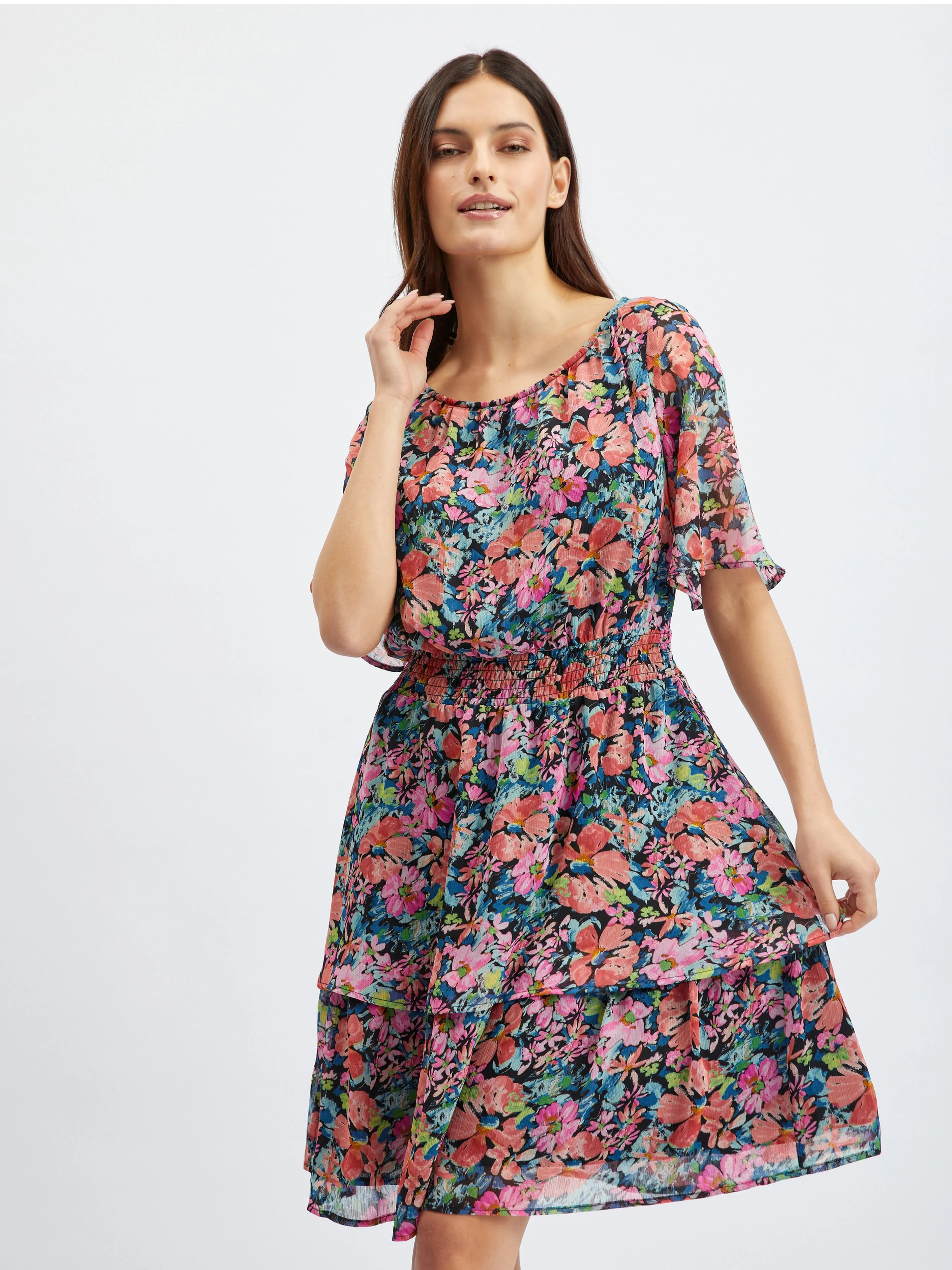 Rotes und schwarzes Damen-Blumenkleid ORSAY