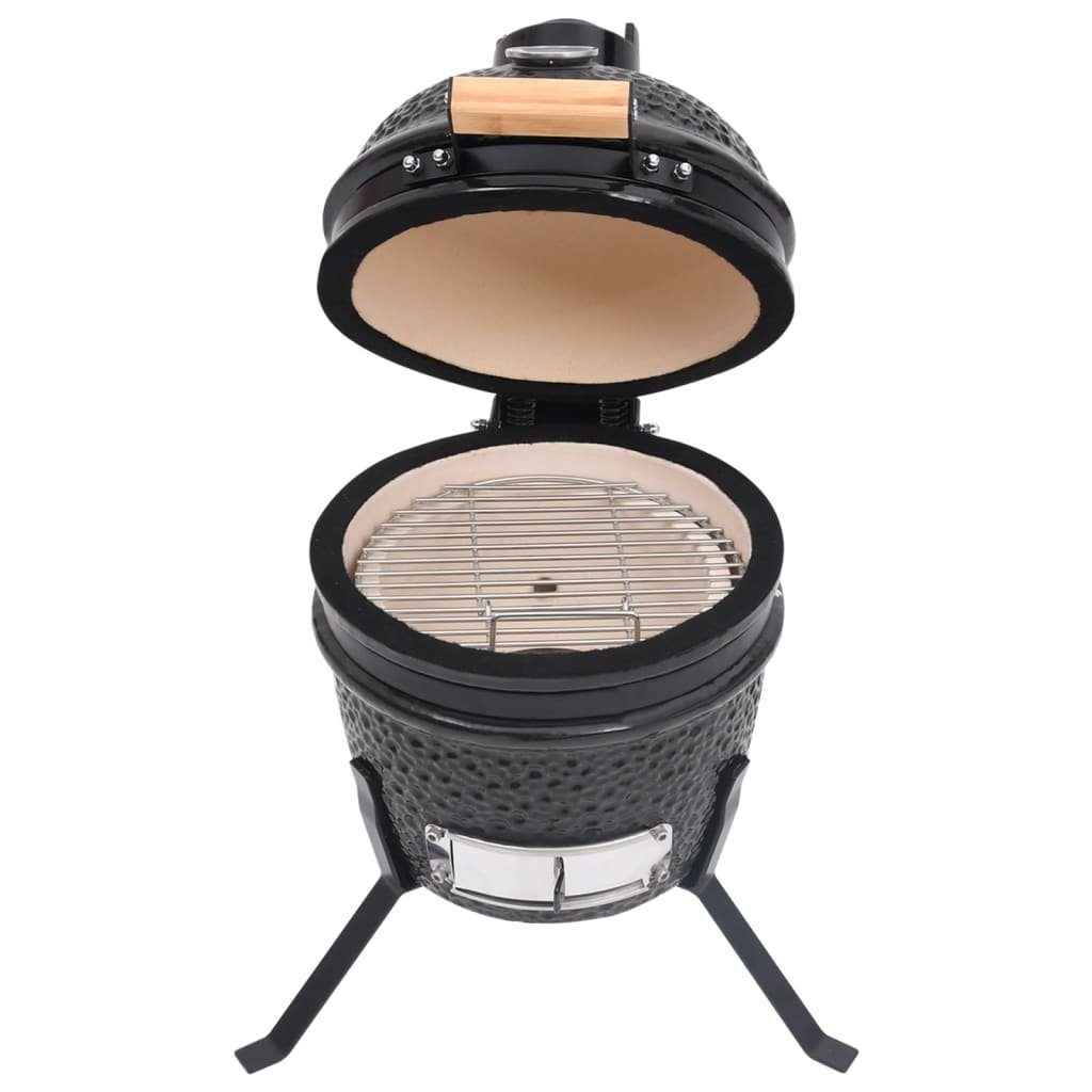 vidaXL Holzkohlegrill 2-in-1 Kamado-Grill Smoker Keramik 56 cm Schwarz