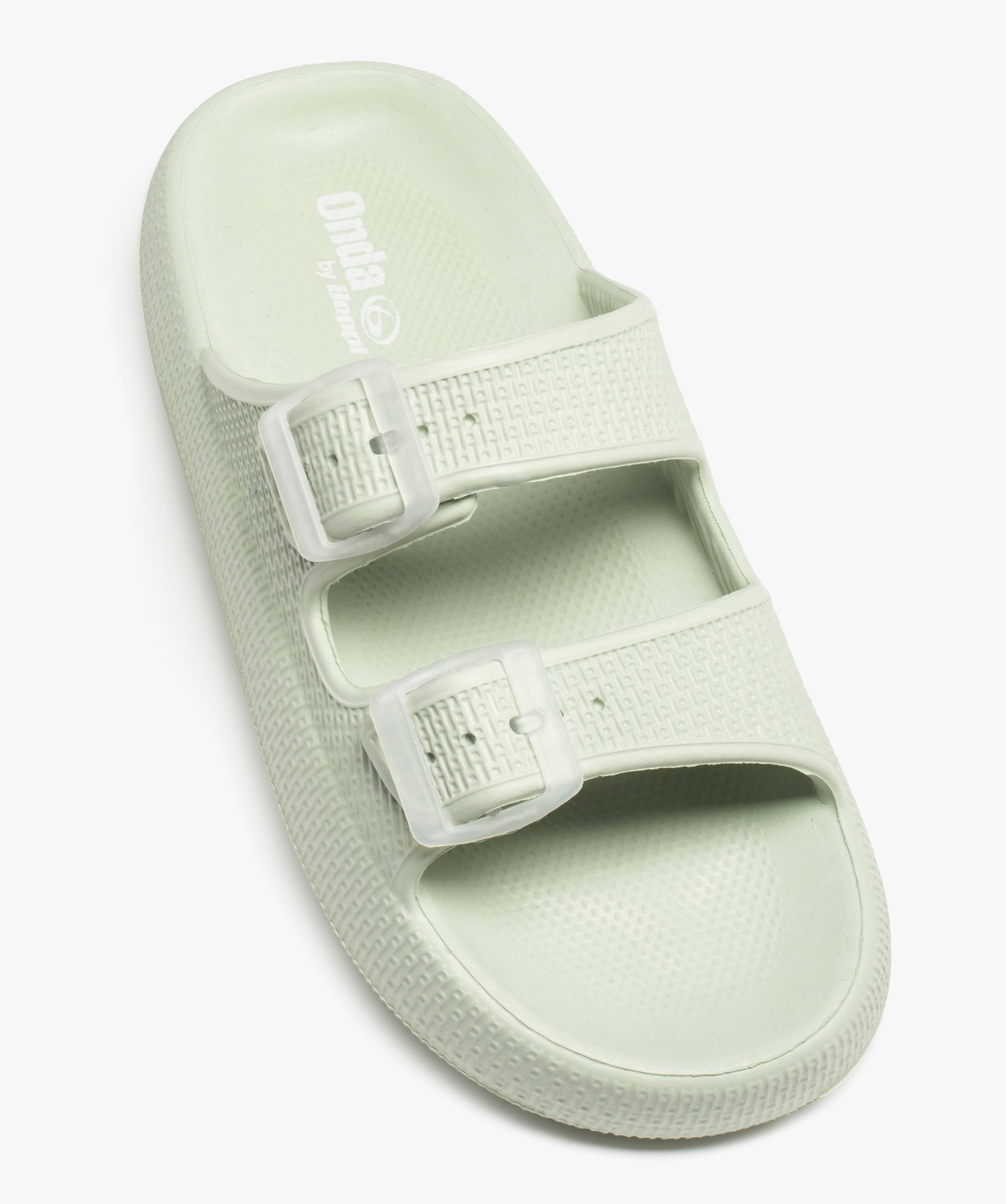 Mules de piscine femme unies à larges brides à boucle avec... vert clair | GEMO