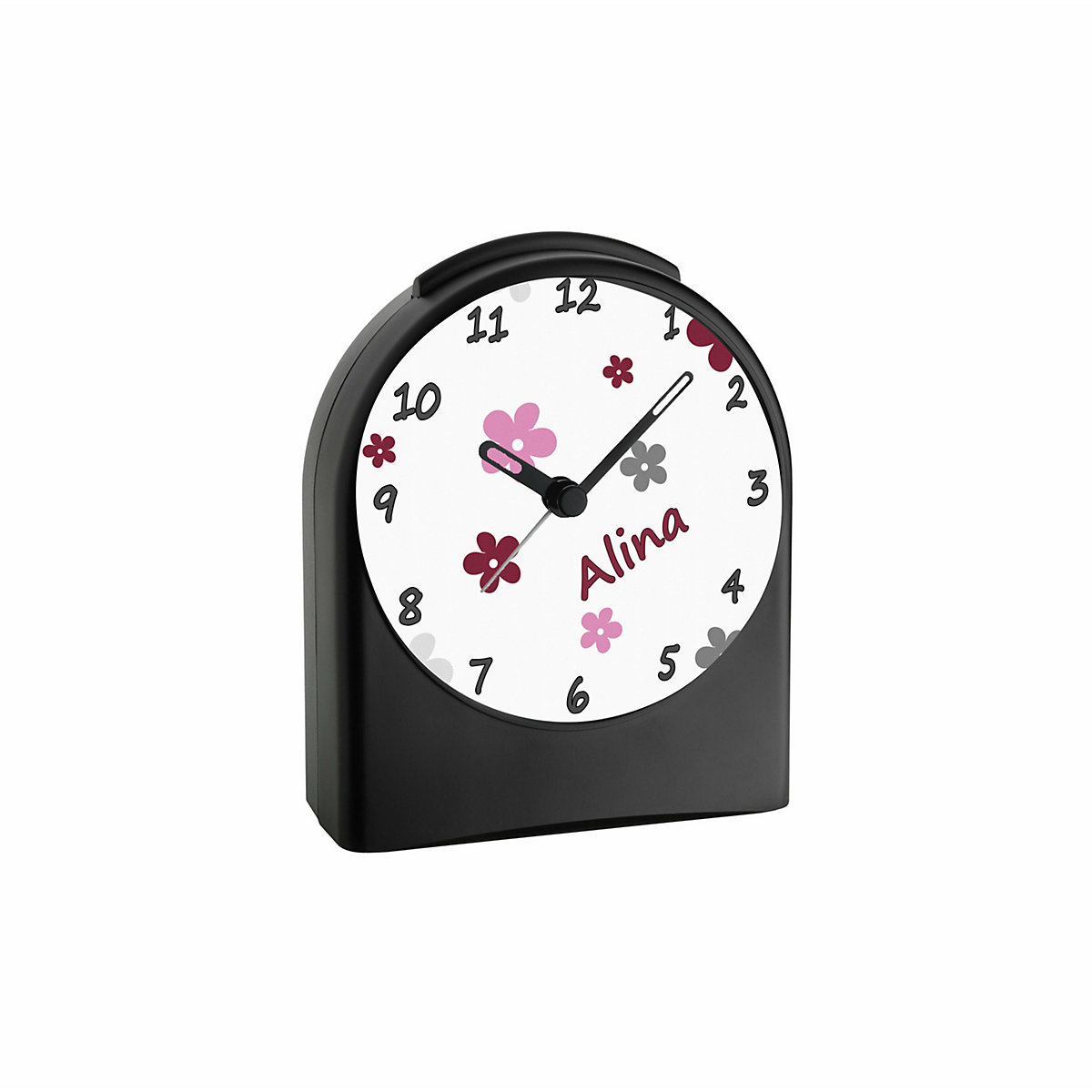 Kinder Funkwecker personalisiert mit Namen Blume Atom-/Funkuhr, 12-Stunden-Anzeigeformat, Schlummerfunktion, Nachtlicht, Geräuschlos/Ohne Ticken