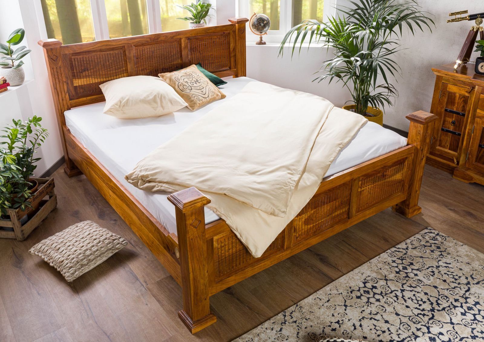 Massivmoebel24 Massivholzbett Bett Akazie 160x200x114 honig lackiert OXFORD #0131