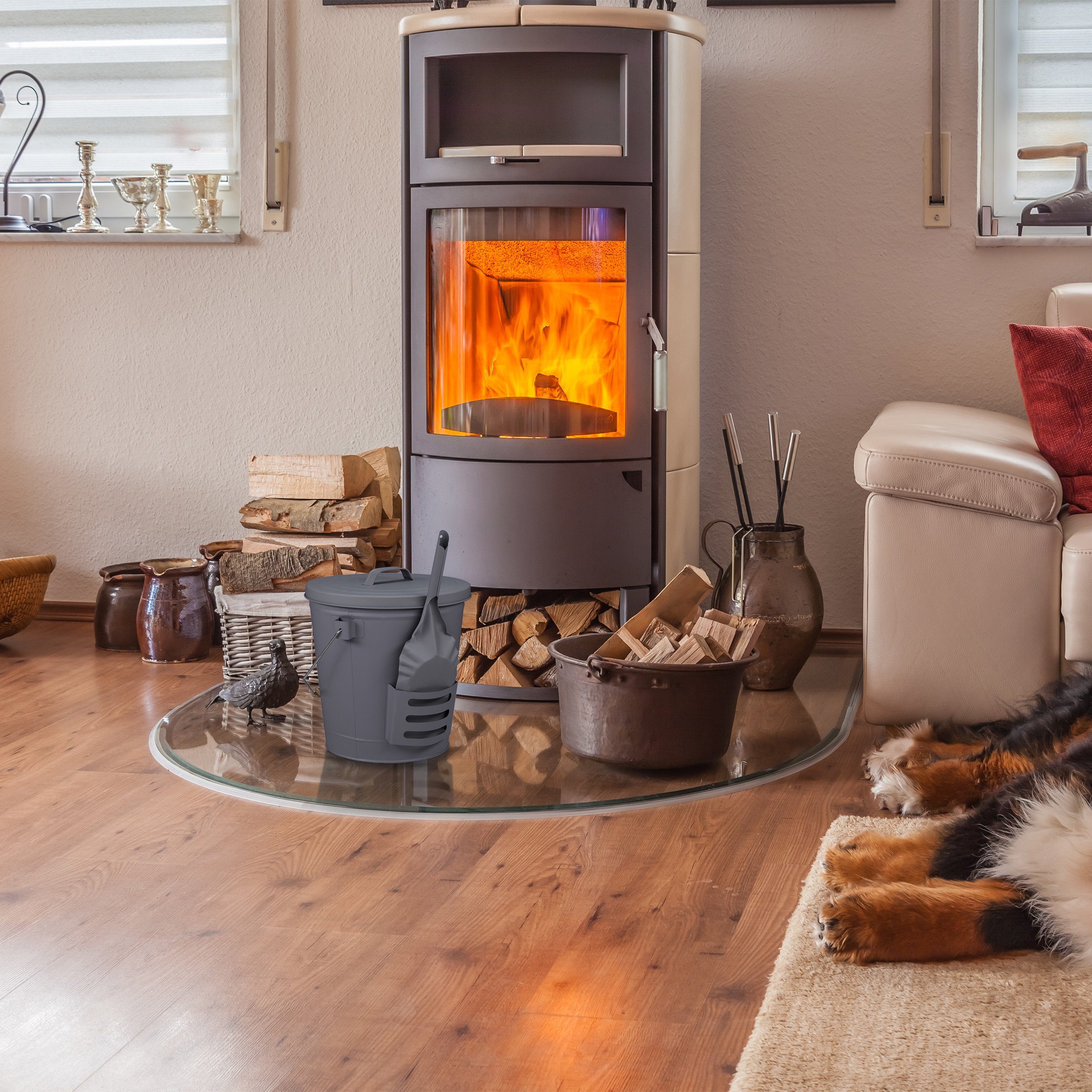 relaxdays Aschekasten Ascheeimer mit Deckel und Schaufel
