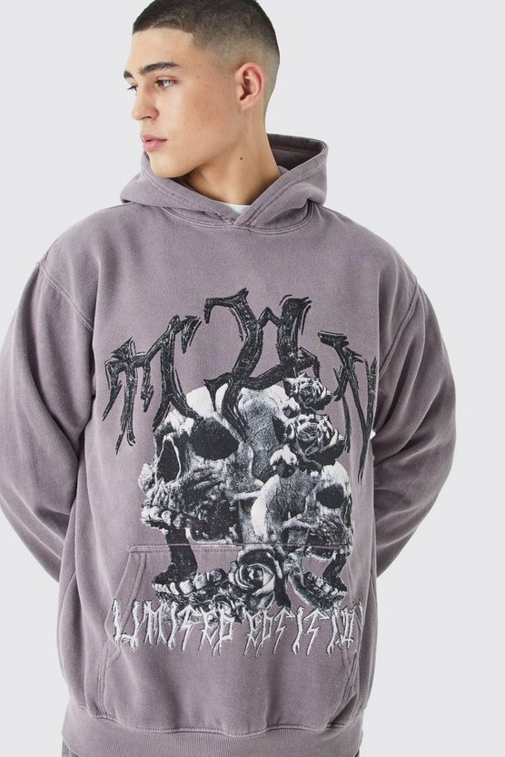 Oversize Hoodie mit Totenkopf-Print