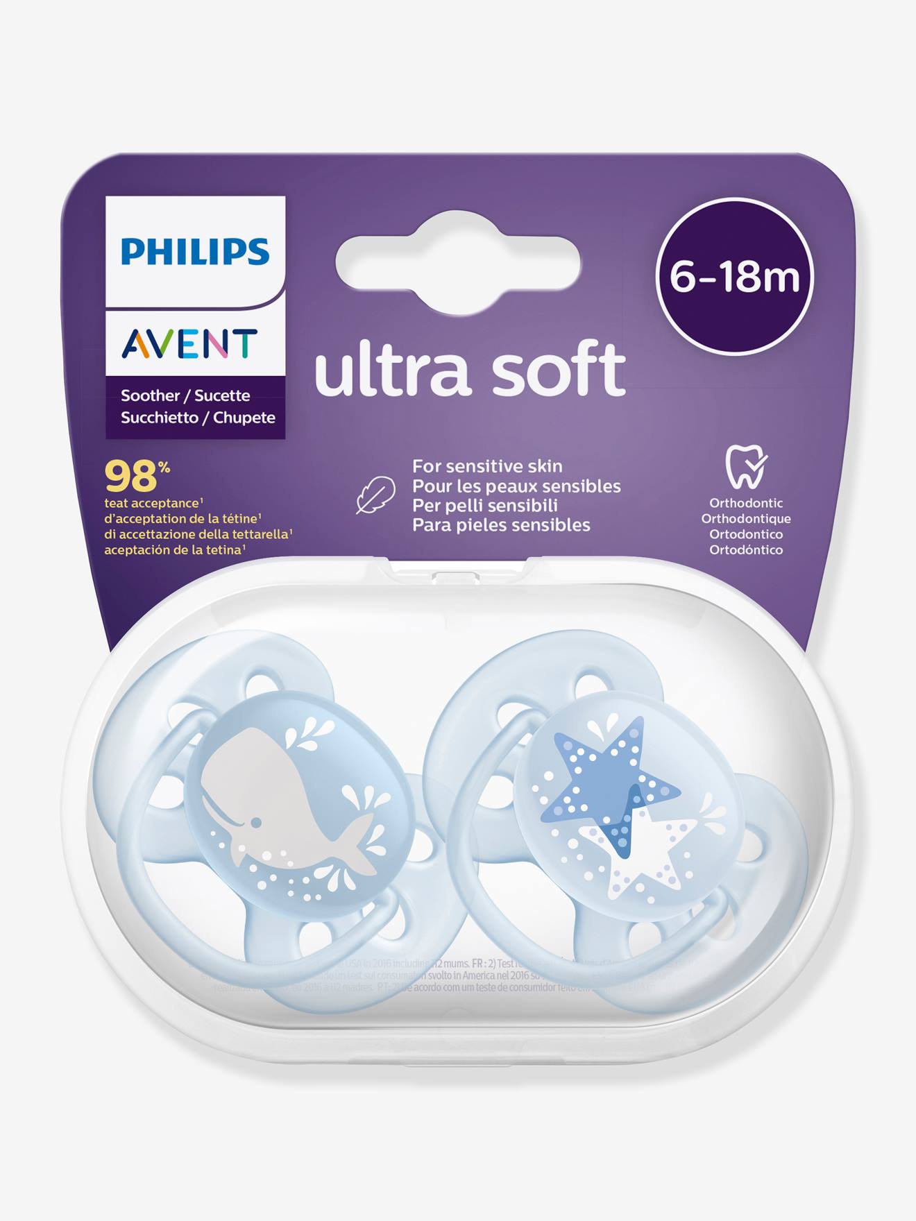 Lot de 2 sucettes ultra douces 2e âge Philips AVENT ecureuil/fleurs