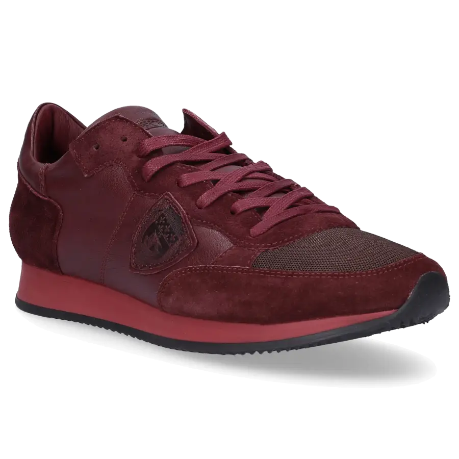 Philippe Model - Sneaker TROPEZ Glattleder Textil Veloursleder Logo Patch bordeaux - rot