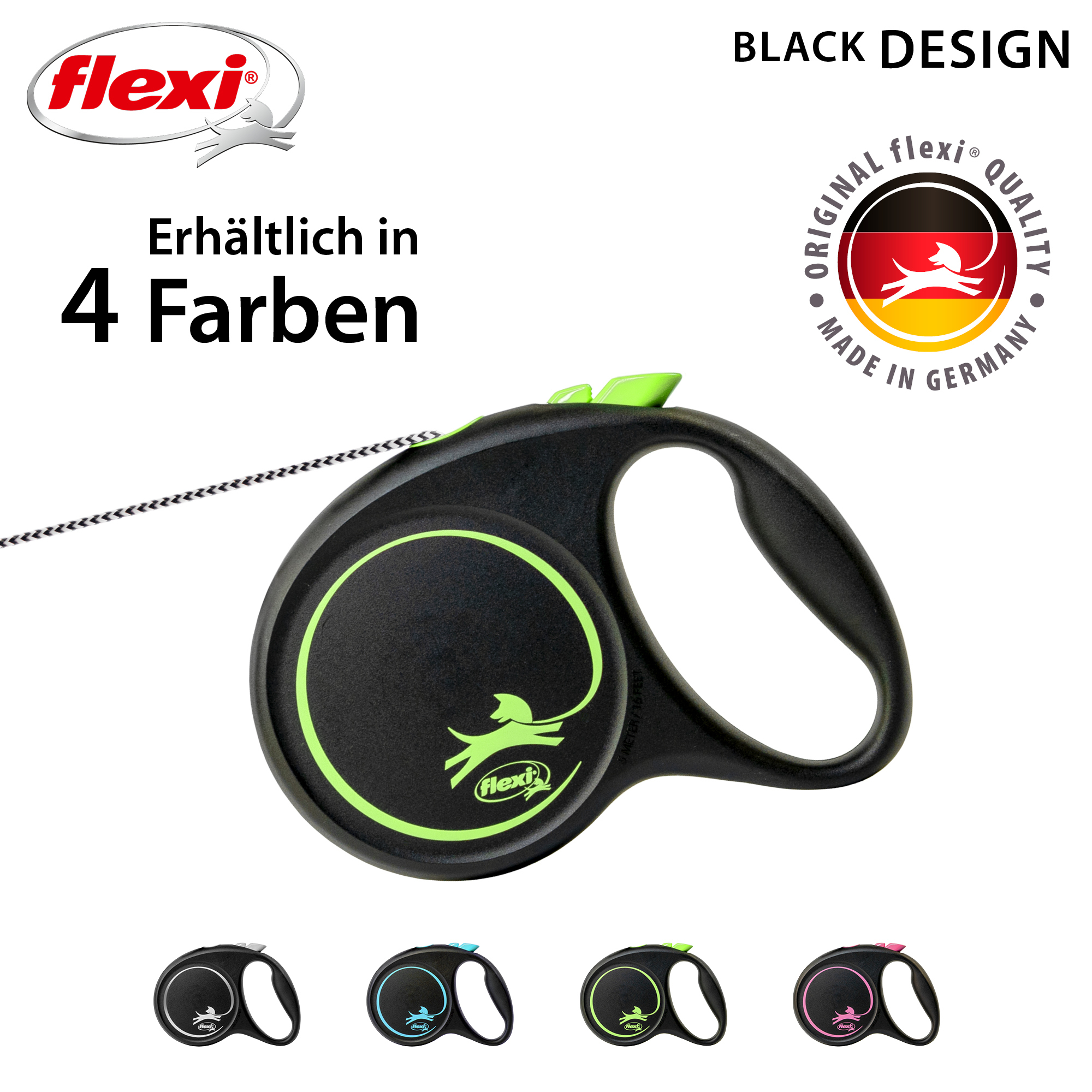 Flexi Hundeleinen Flexi Black Design Seil grün M, 5 m, 20 kg