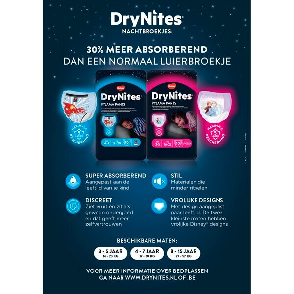 DryNites dievčenské nočné nohavičky 4-7 rokov 4-7 rokov (17-30 kg) 10 kusov