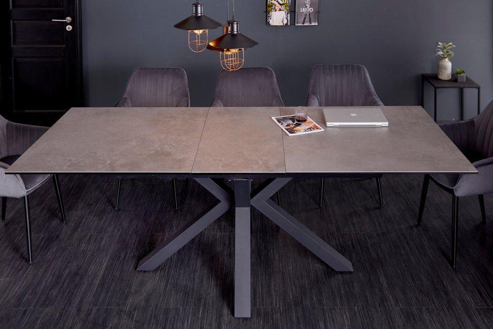 riess-ambiente Esstisch ETERNITY 180-225cm grau / schwarz (Einzelartikel, 1-St), Keramik · Metall · ausziehbar · Beton-Optik · Industrial Design