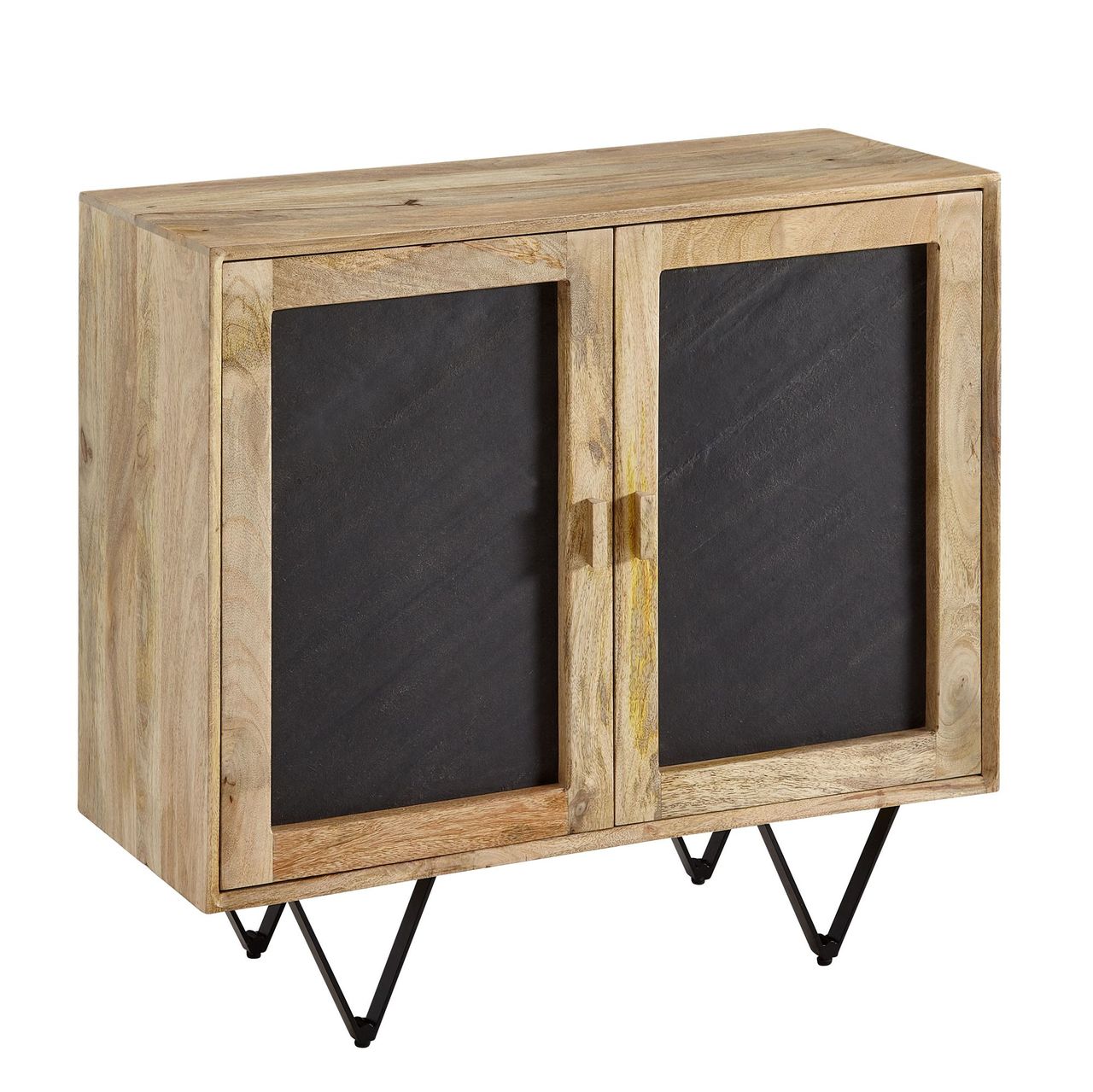 Skyport WOHNLING Sideboard 80x75x35cm Holz Massiv Stein Kommode Braun Anrichte mit Türen