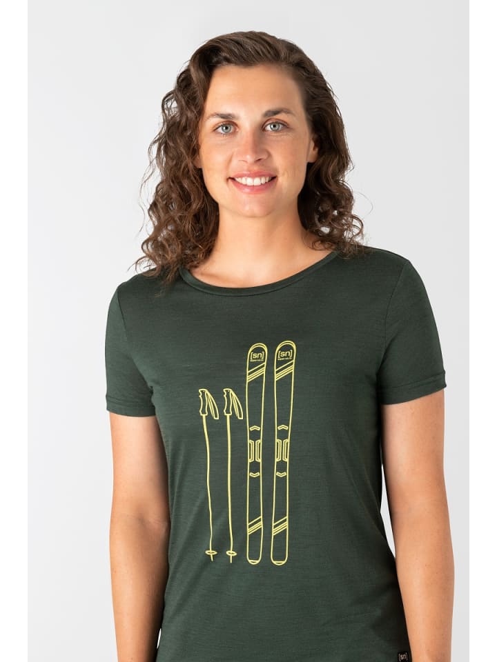 super.natural Merino T-Shirt W SKIING TEE in dunkelgrün günstig kaufen