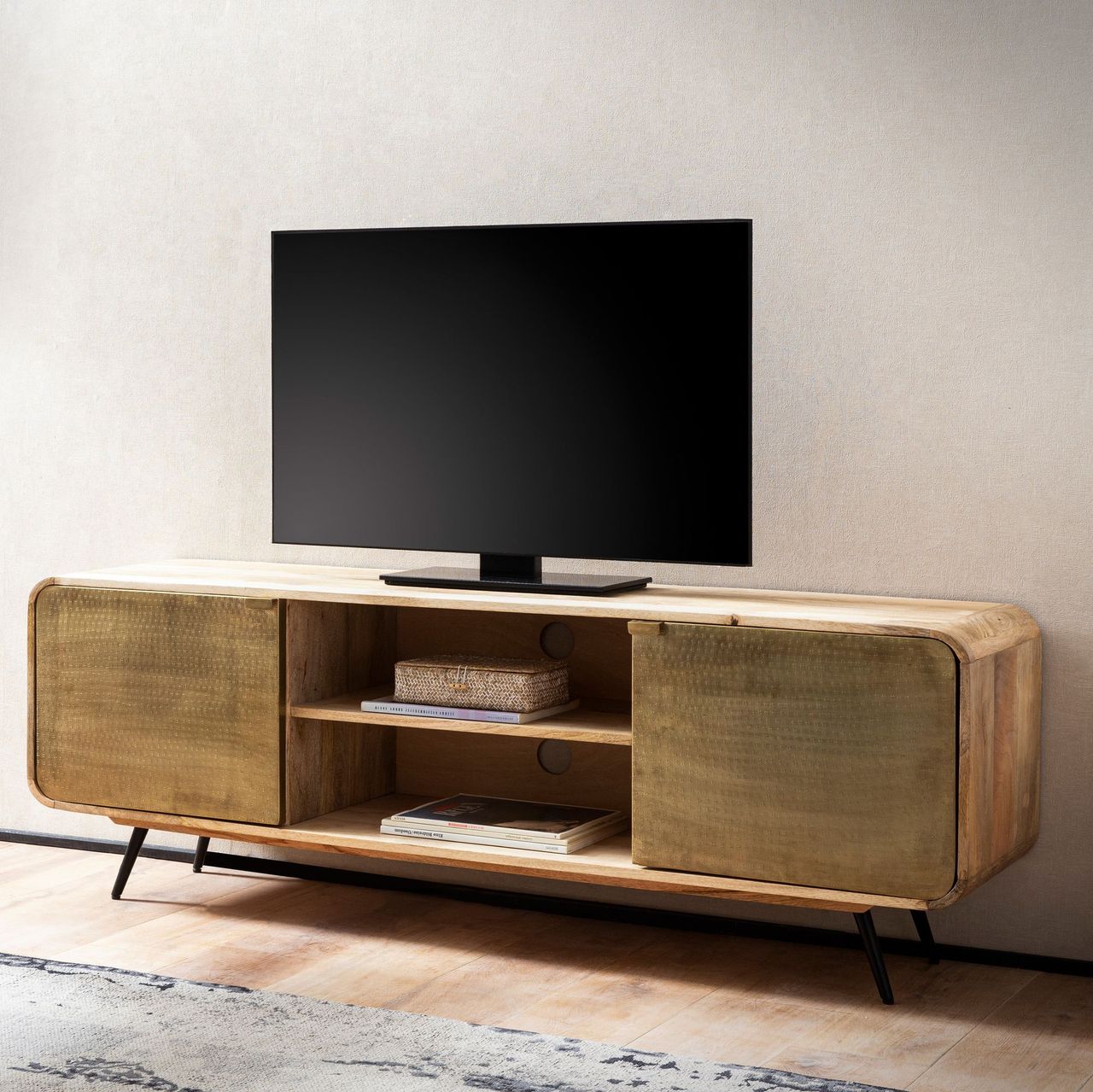 Wohnling Lowboard Mango Massivholz 160x55x41 cm