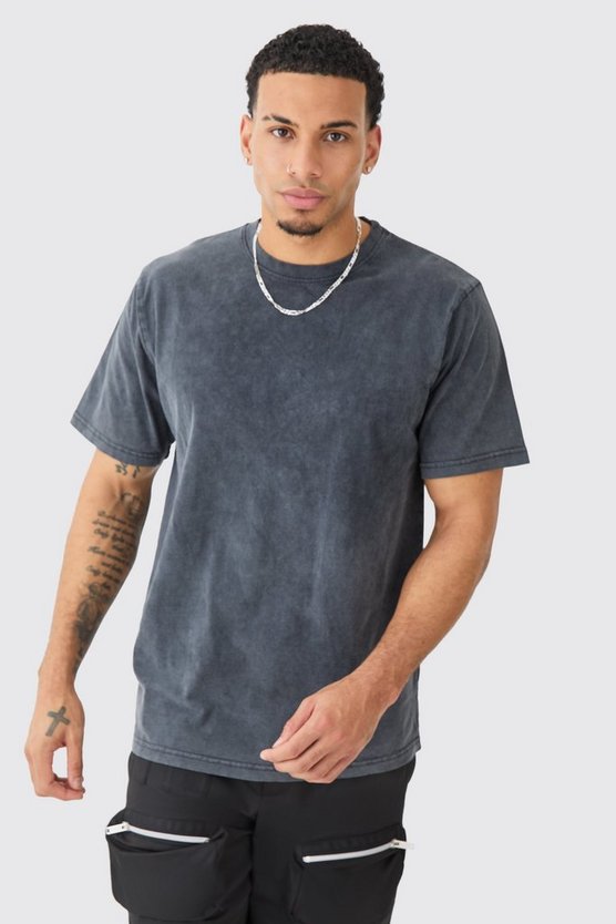 Rundhals T-Shirt mit Acid-Waschung