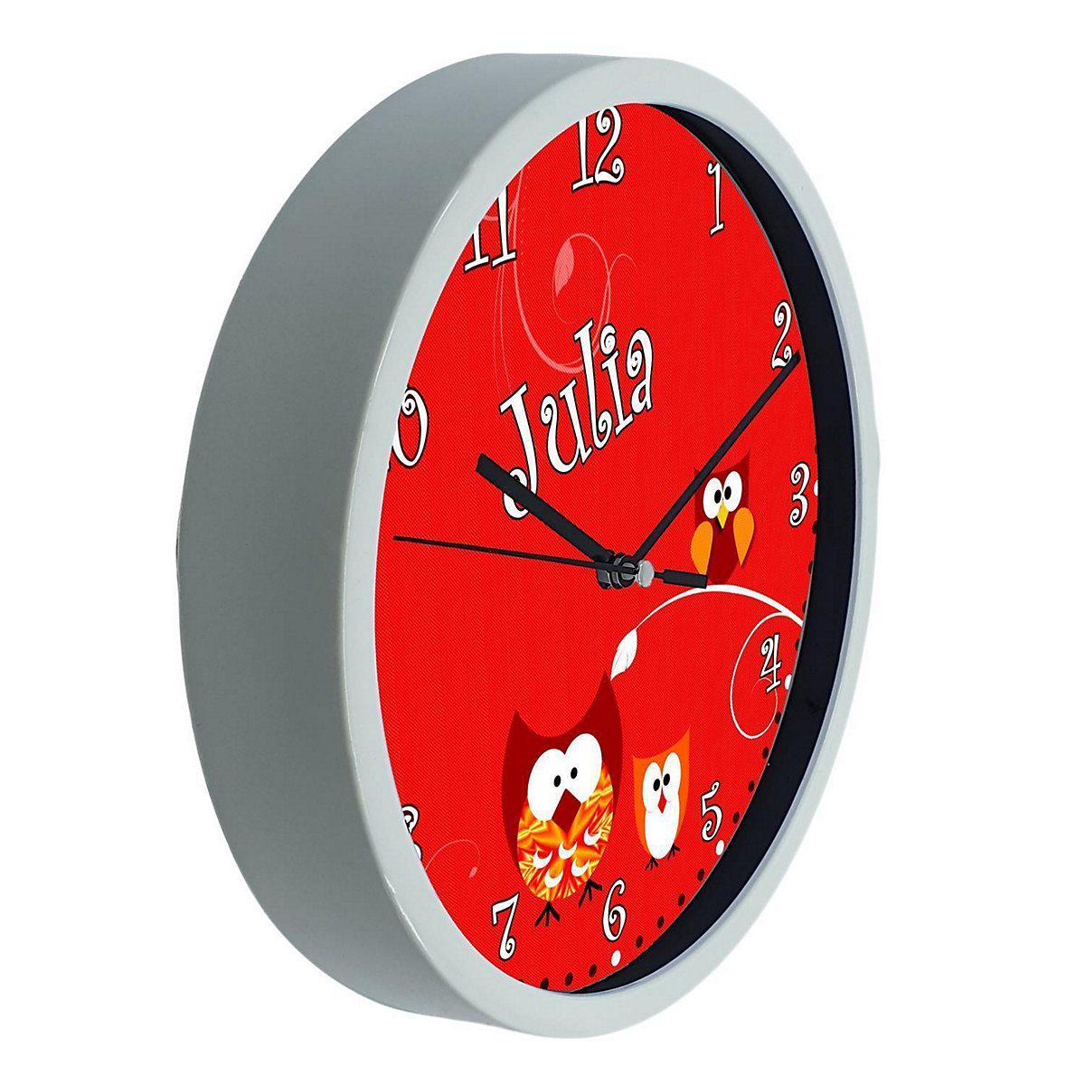 Kinder Wanduhr personalisiert mit Name Eule Rot