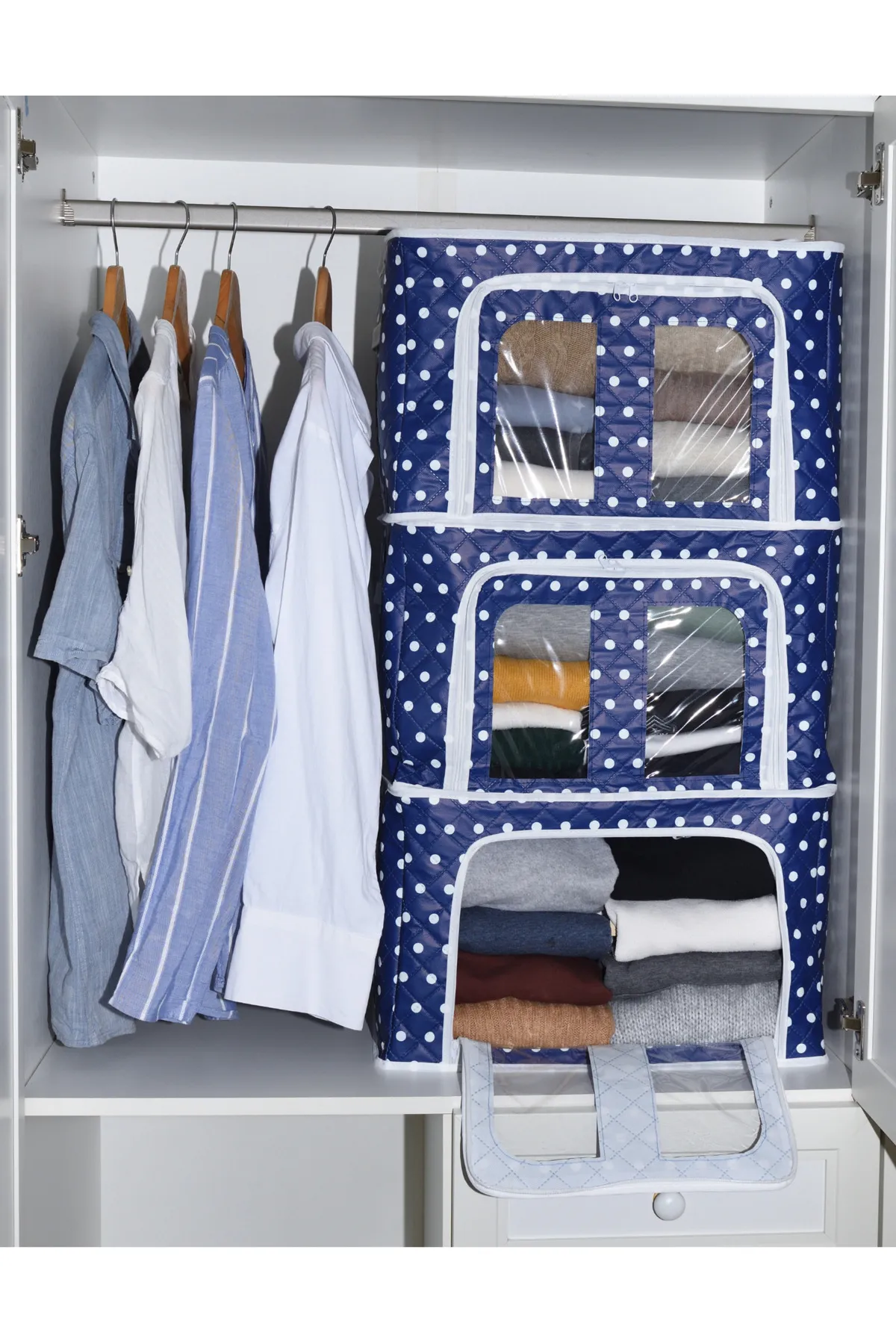 Seryat  5 Stück Seryat Mehrzweck-Organizer mit Fenster, mittelgroße Draht-Aufbewahrungstasche, 40 x 50 x 30 cm, Aufbewahrungstasche für Pullover und Decken