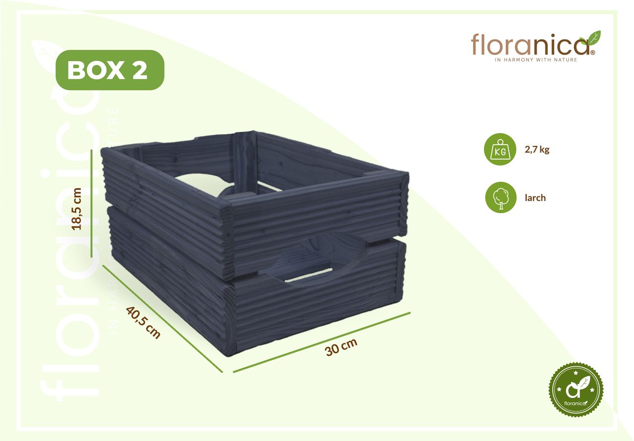 Pemicont Floranica Holzkiste Lärche Anthrazit 3er Set Gartendeko Aufbewahrungsboxen Obstkisten Blumentopf Holz Kiste Spielzeugkiste