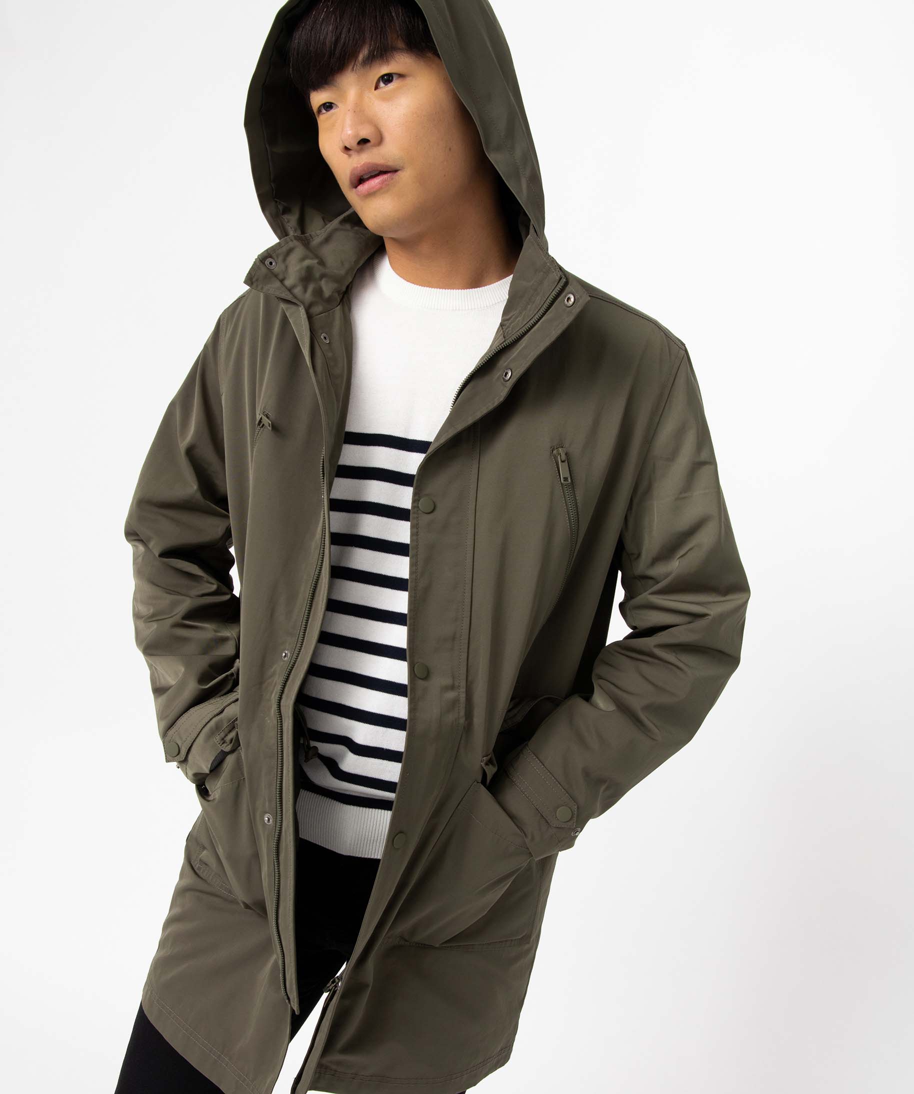 Parka homme à capuche en matière déperlante kaki | GEMO
