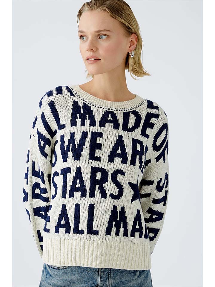 Oui Pullover in Creme/ Dunkelblau günstig kaufen