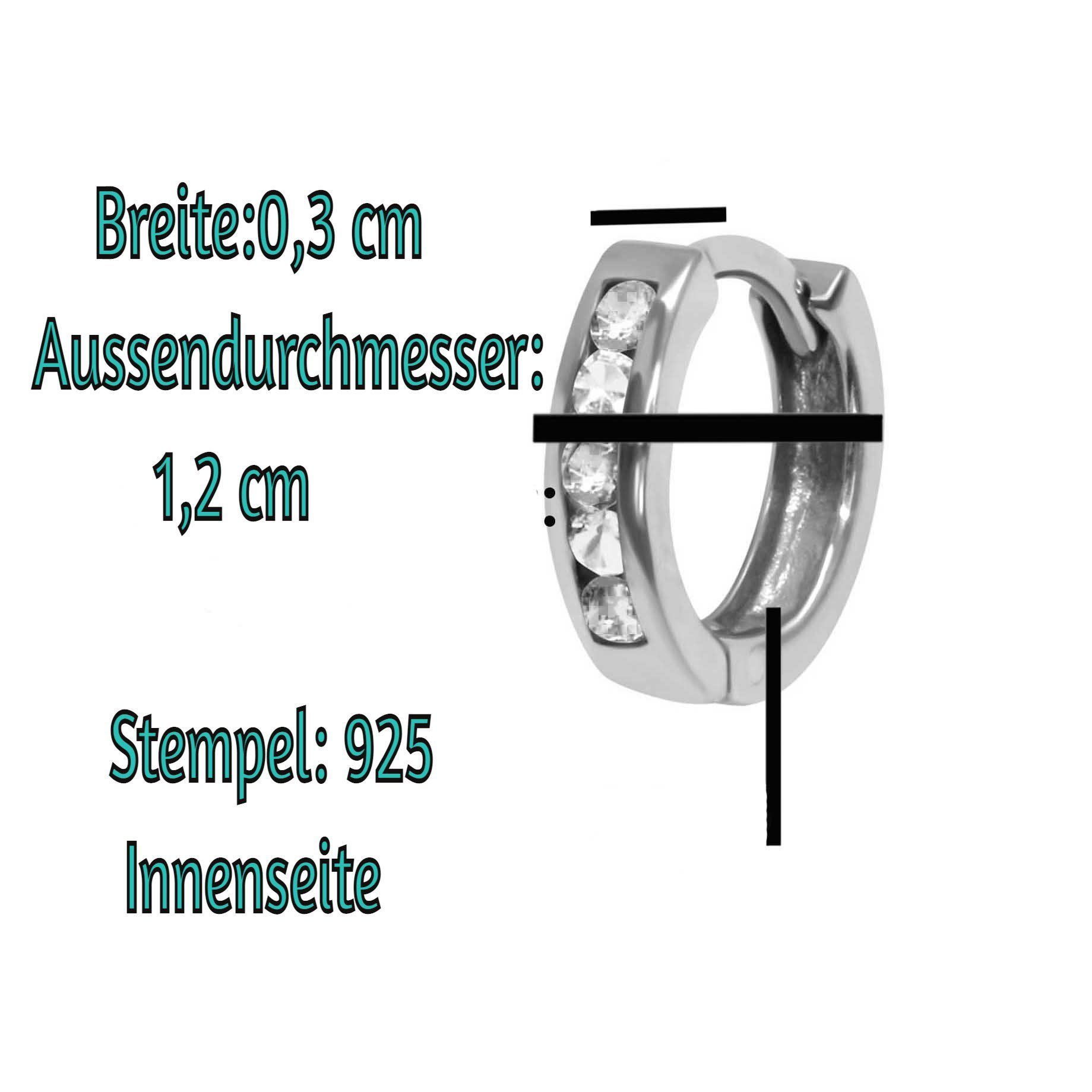 schmuck23 Klappcreolen Ohrringe Creolen 925 Silber Damen Kinder Mädchen, Silberschmuck, Kinderschmuck, Kinderohrringe, Zirkonia