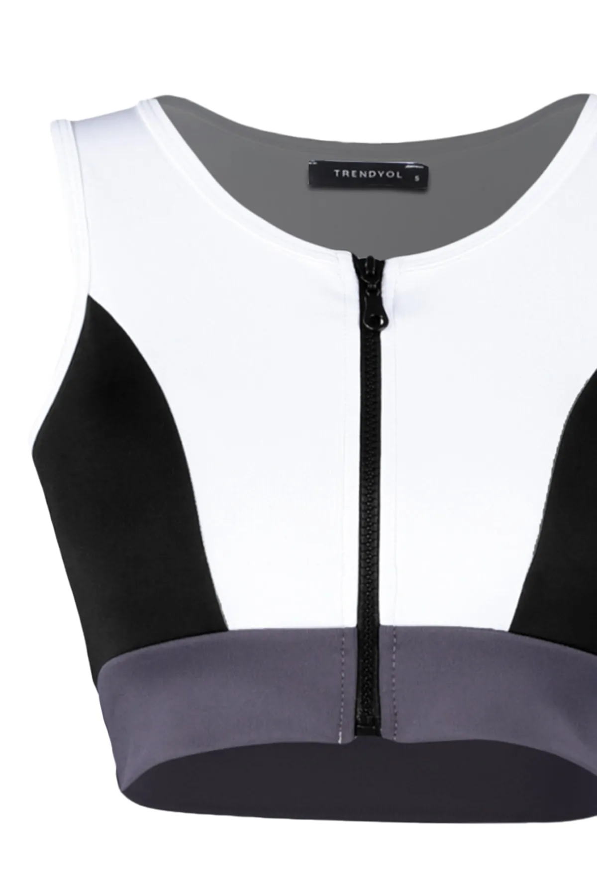 Trendyol Collection  Weißer, farbblockierter, unterstützter/formender gestrickter Sport-BH mit Reißverschluss TWOAW21SS0005