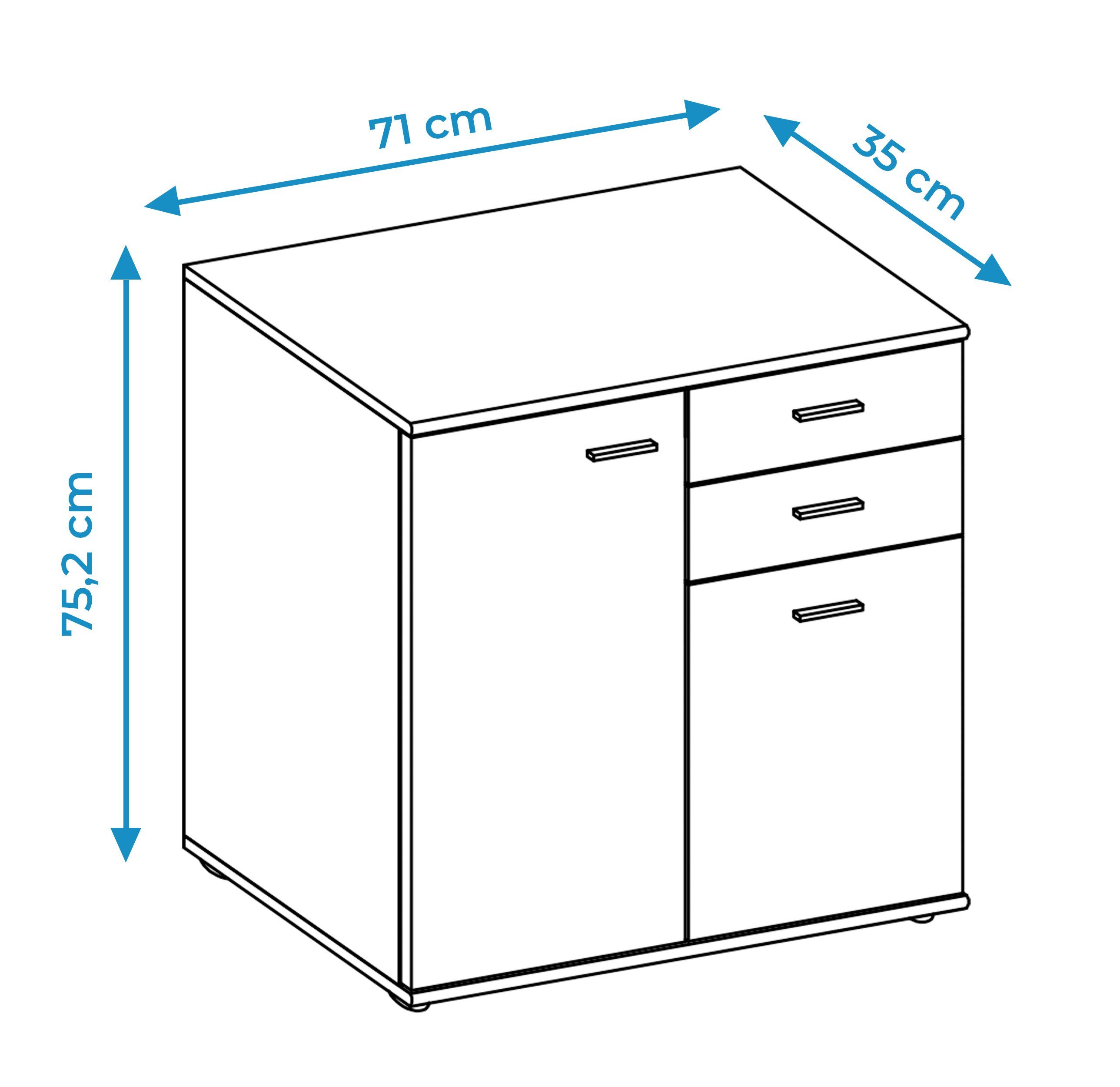 Furnix Kommode multifunktionaler klassischer Schrank MIDOS 2, mit 2 Türen und 2 Schubladen, B71 x H75 x T35 cm