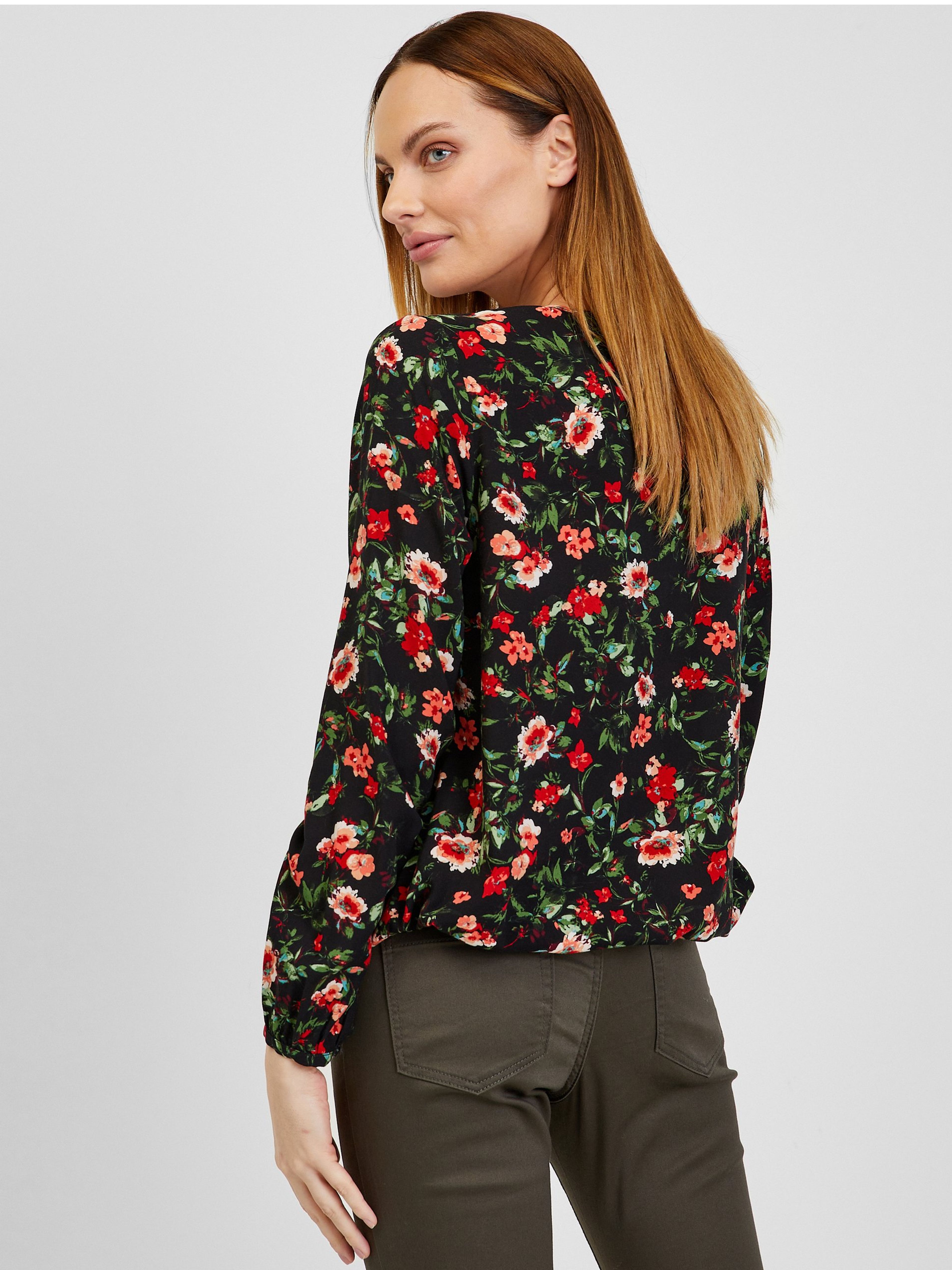 Rote und schwarze geblümte Bluse ORSAY