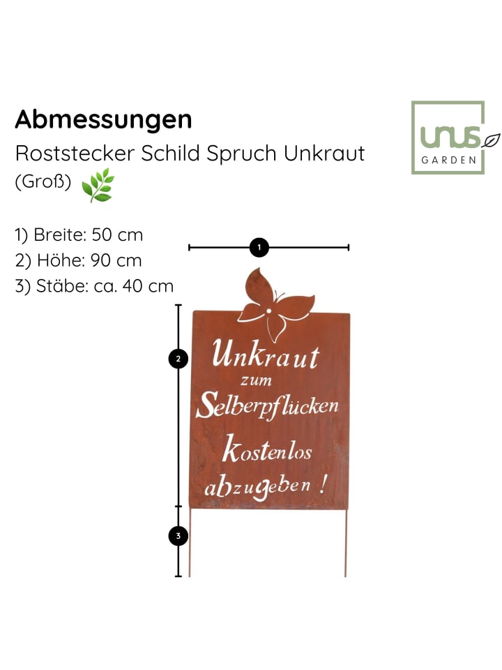 UNUS Gartenschild Rost Unkraut Spruch in Braun günstig kaufen
