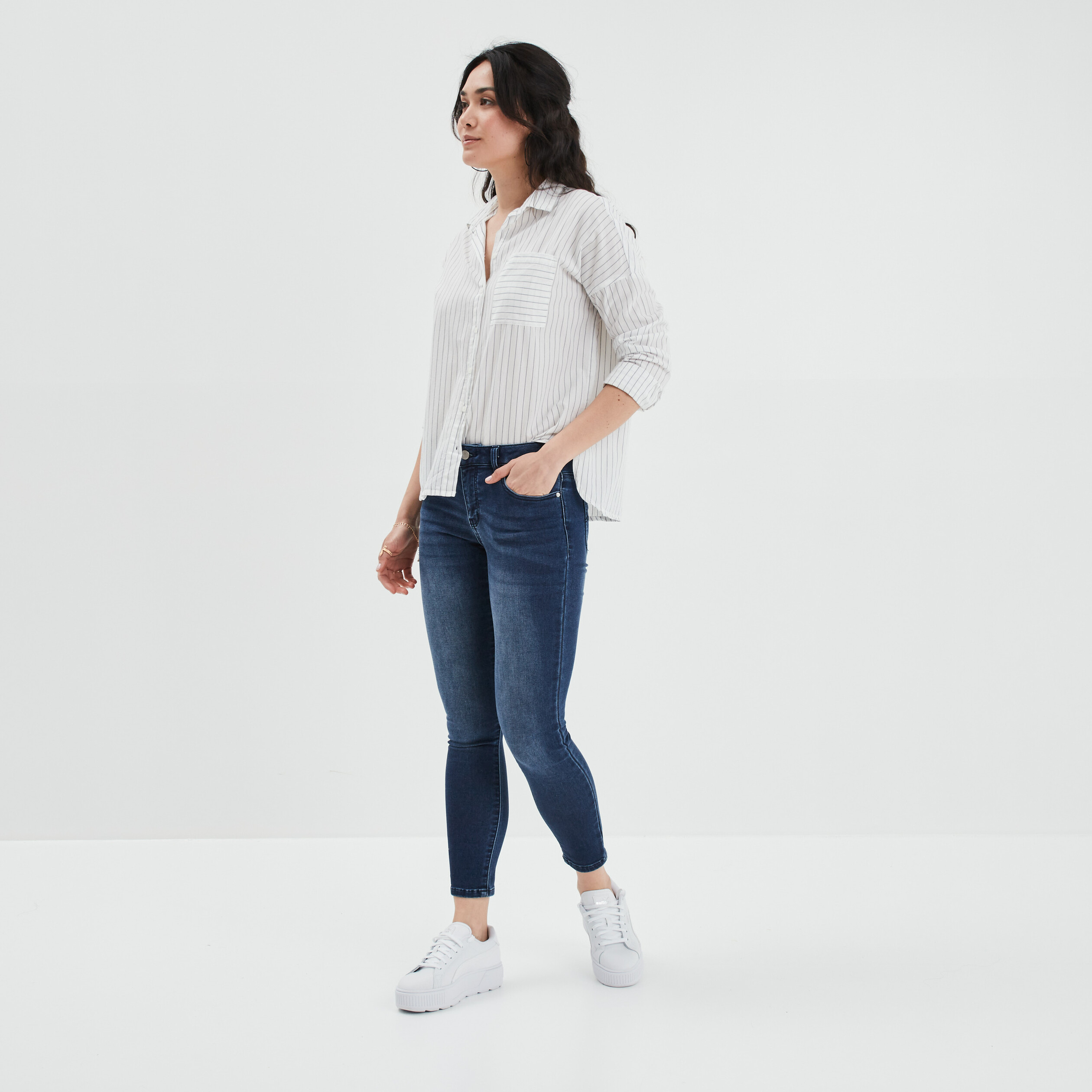 Chemise manches longues poche plaquée ecru femme | La Halle