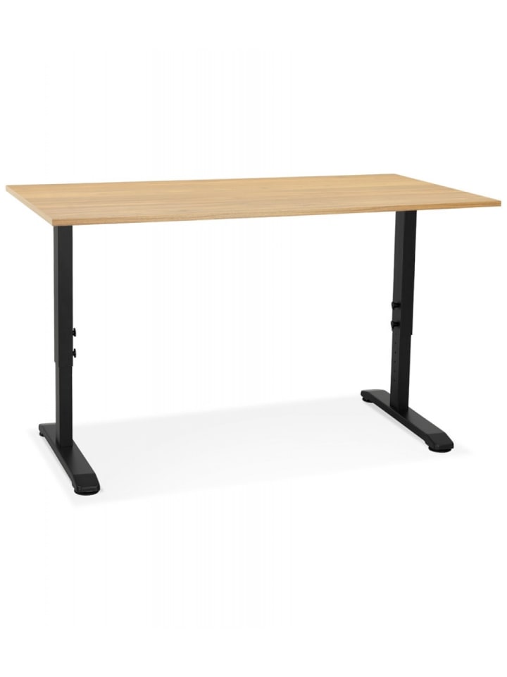 KADIMA DESIGN Höhenverstellbarer Schreibtisch aus Naturholz und Metall in Beige-Schwarz günstig kaufen