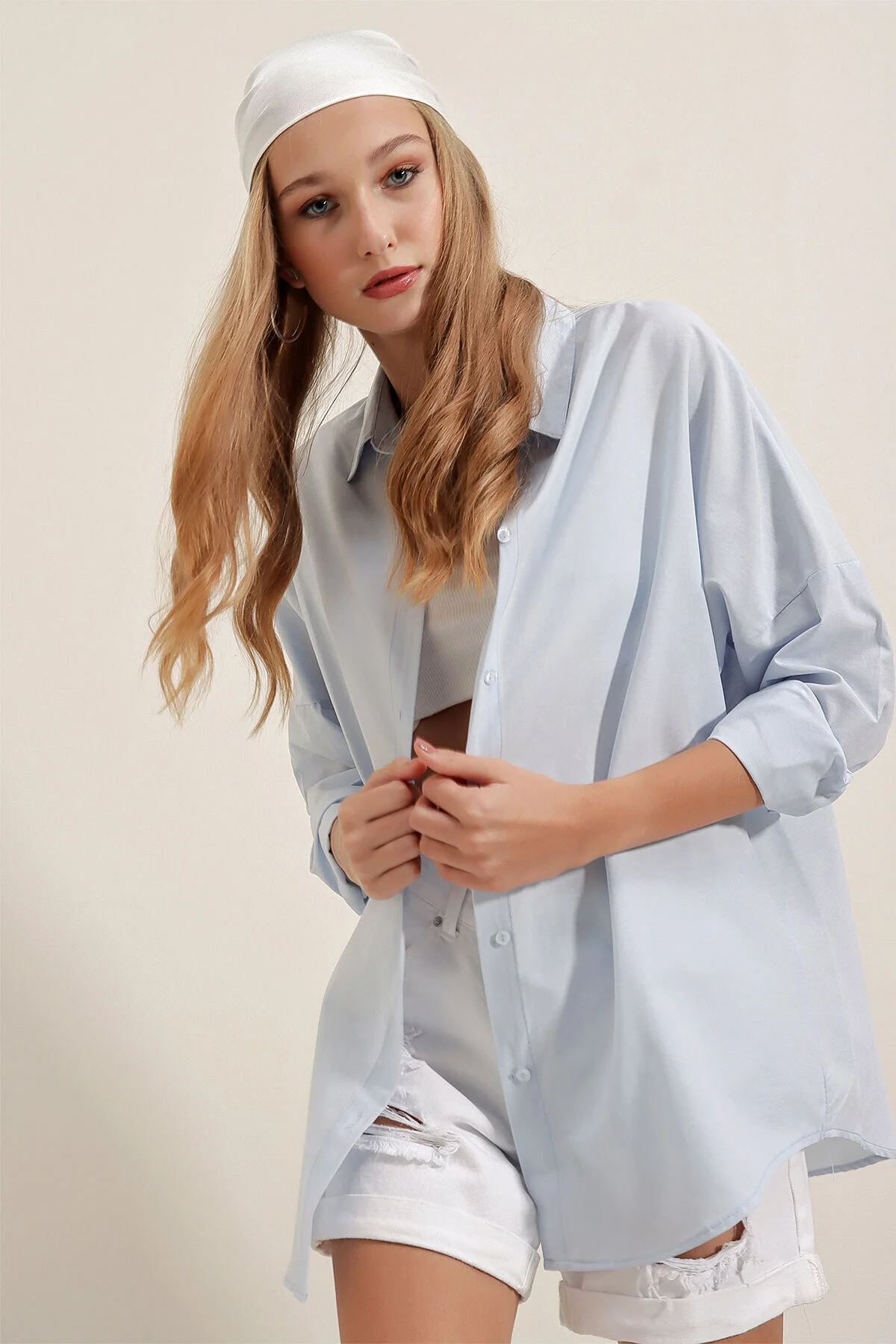 Bigdart  3900 Oversize Long Basic Shirt – Hellblau