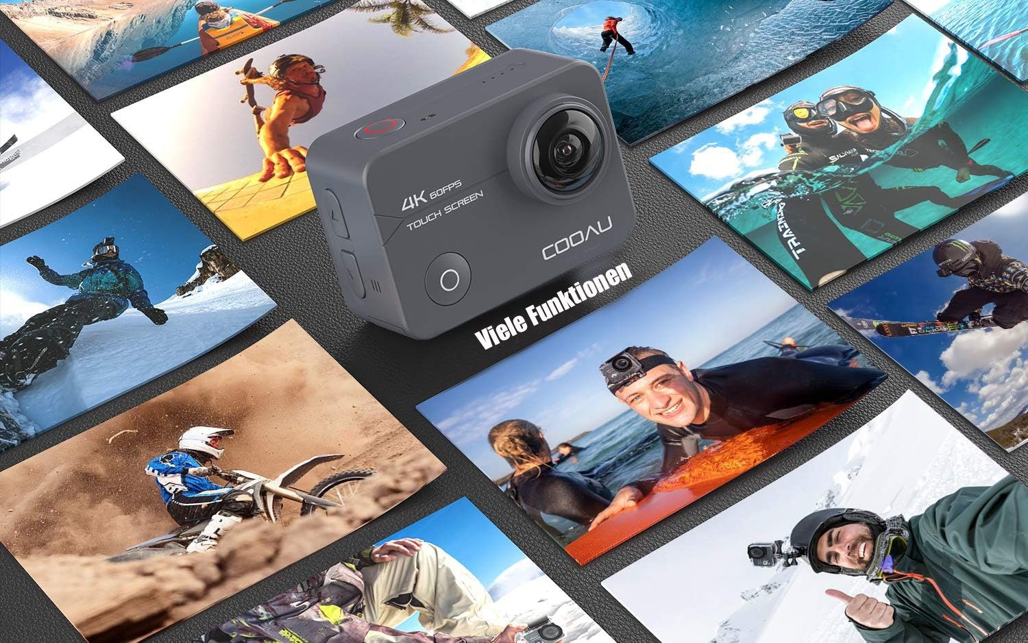 COOAU CU-SPC02 Action Cam 2-Zoll-IPS-empfindlicher Touchscreen 4K 60FPS 20MP Action Cam (Ultra HD 4K, 2.4GHz WLAN( WiFi, 8x opt. Zoom, 8X Zoom,40M Unterwasserkamera,6-Achsen-Anti-Shake-EIS, 2x1350mAh Akkus, externes Mikrofon, 16 Zubehör Kit)