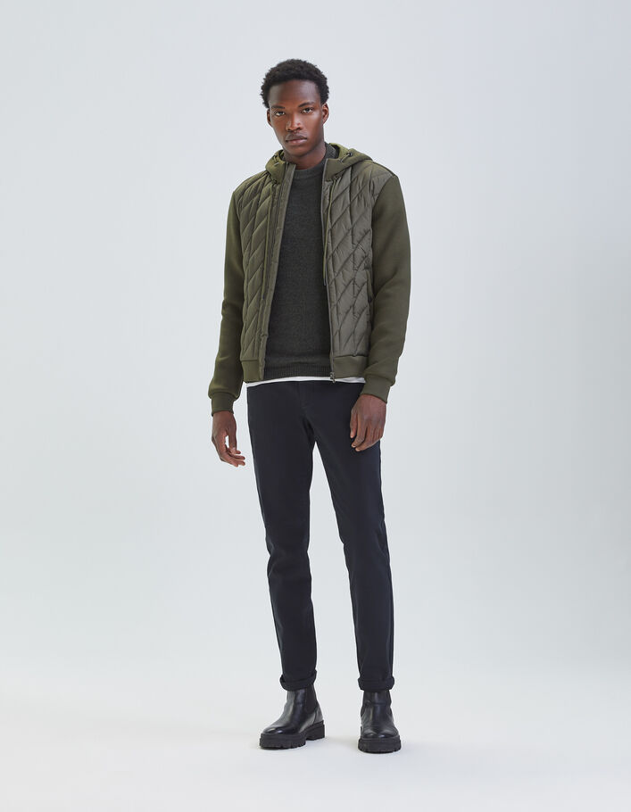 Pull kaki tricot mouliné à col rond Homme
