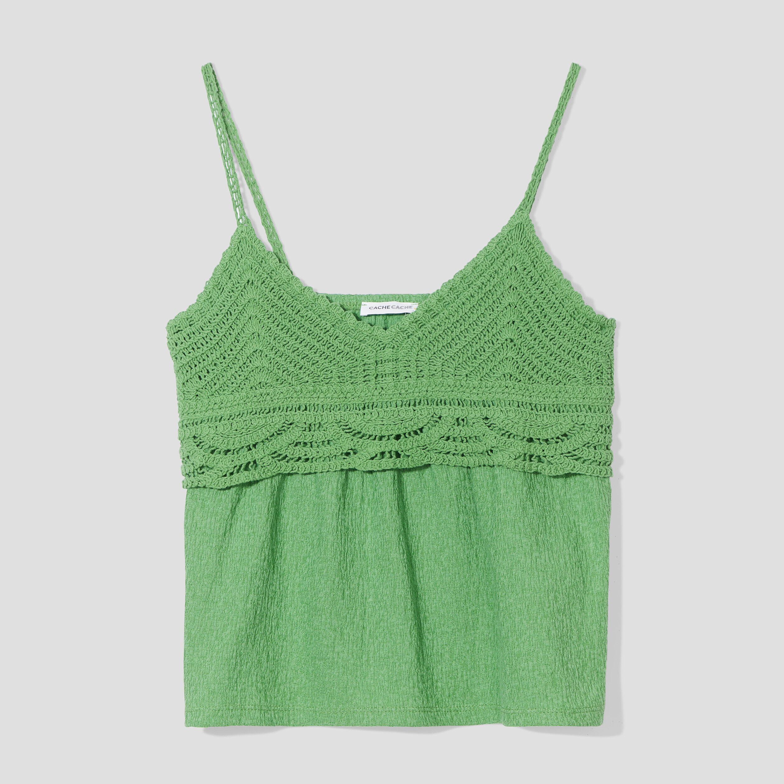Débardeur col aspect crochet vert femme | Cache Cache