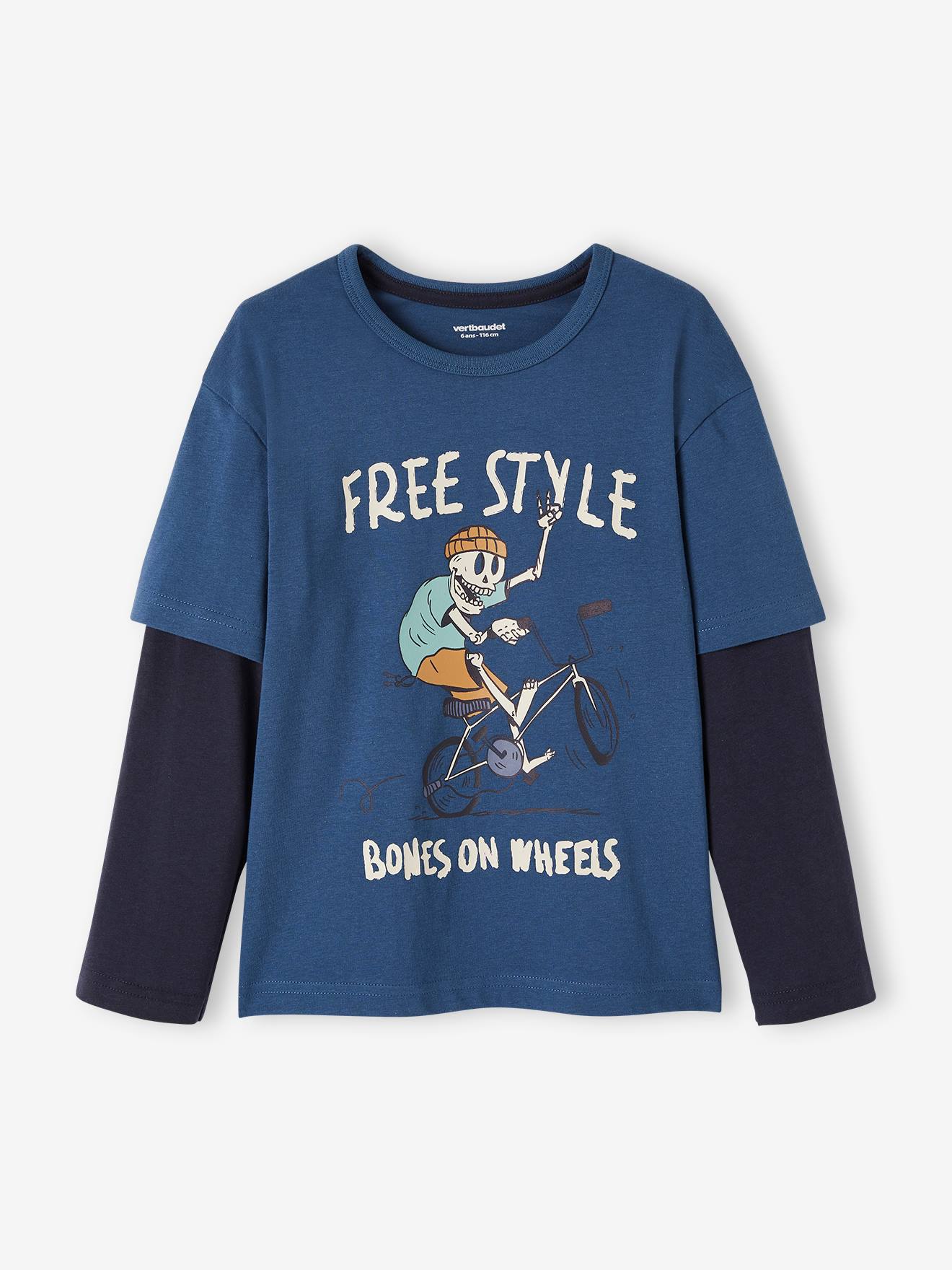 Tee-shirt doubles manches garçon dark bleu ardoise