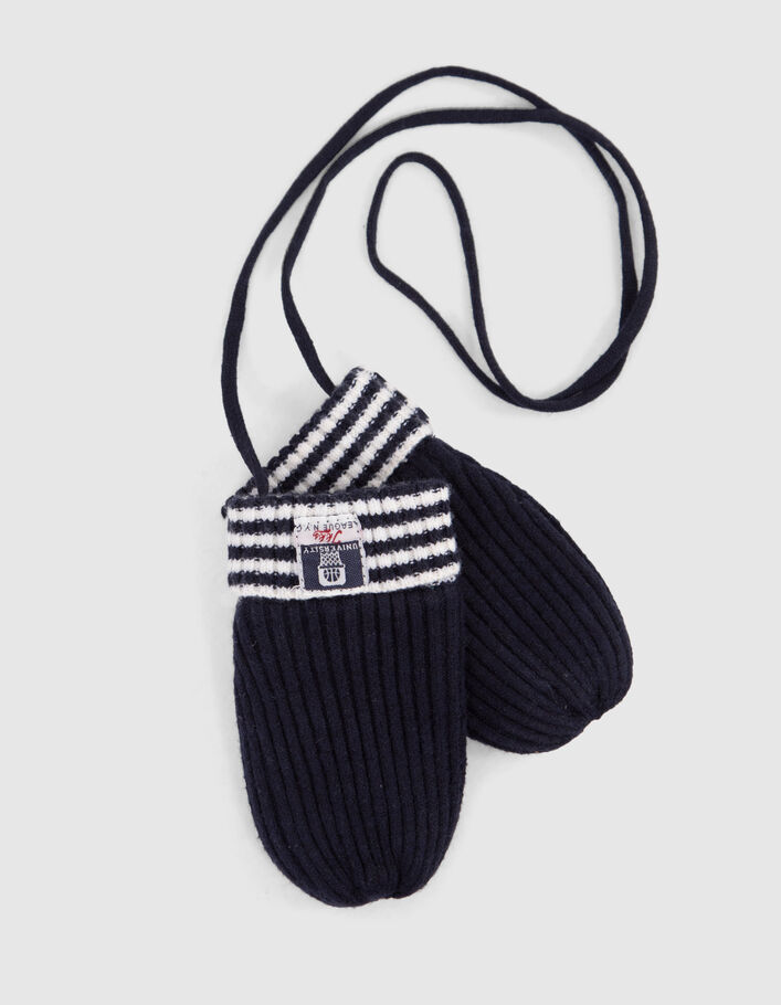 Moufles marine en tricot côtelé bébé garçon