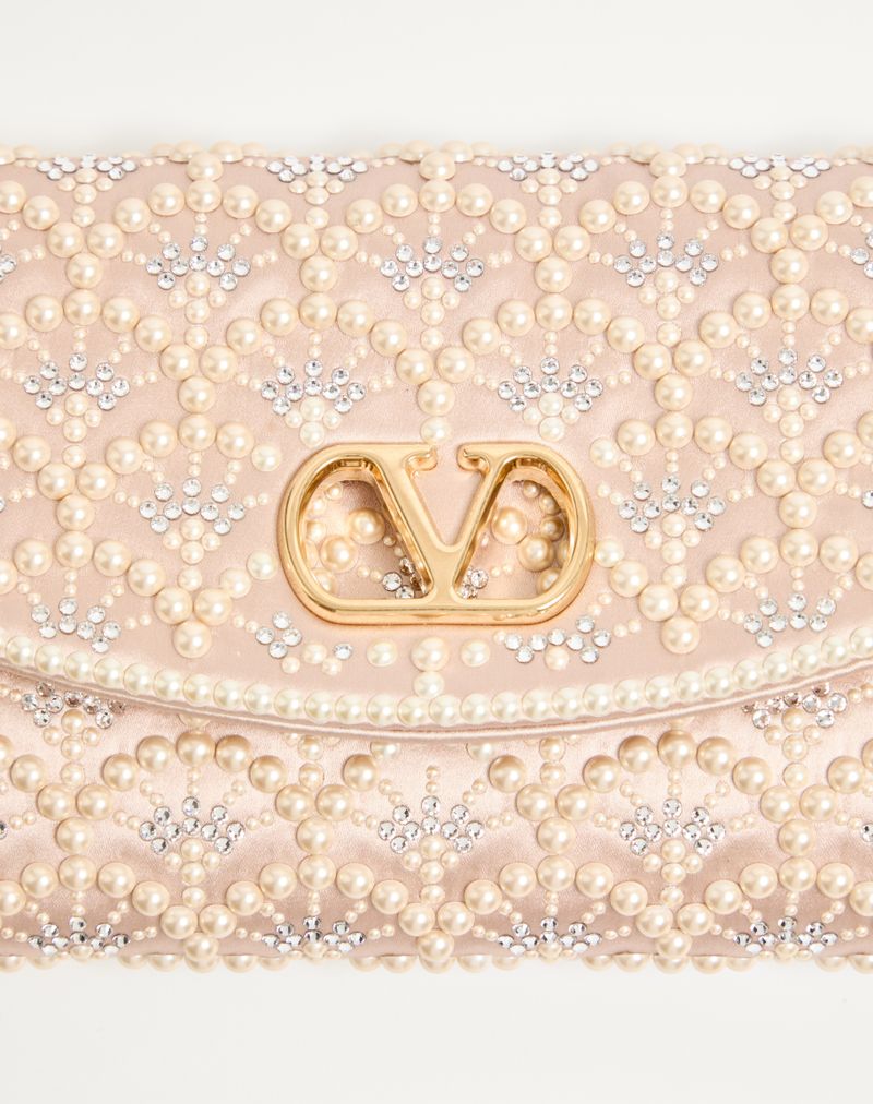 Bolsa de ombro pequena Valentino Garavani Devain com pérolas e strass
