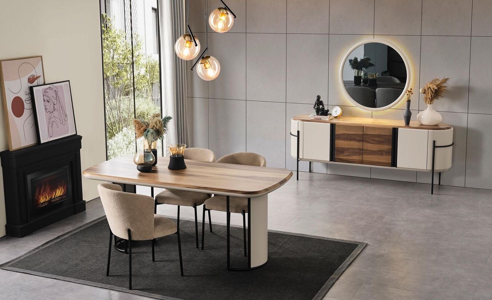 JVmoebel Esszimmer-Set Set Esstisch 4x Stühle Lehn Stuhl Garnitur Tische Esszimmer Gruppe, (5-St)