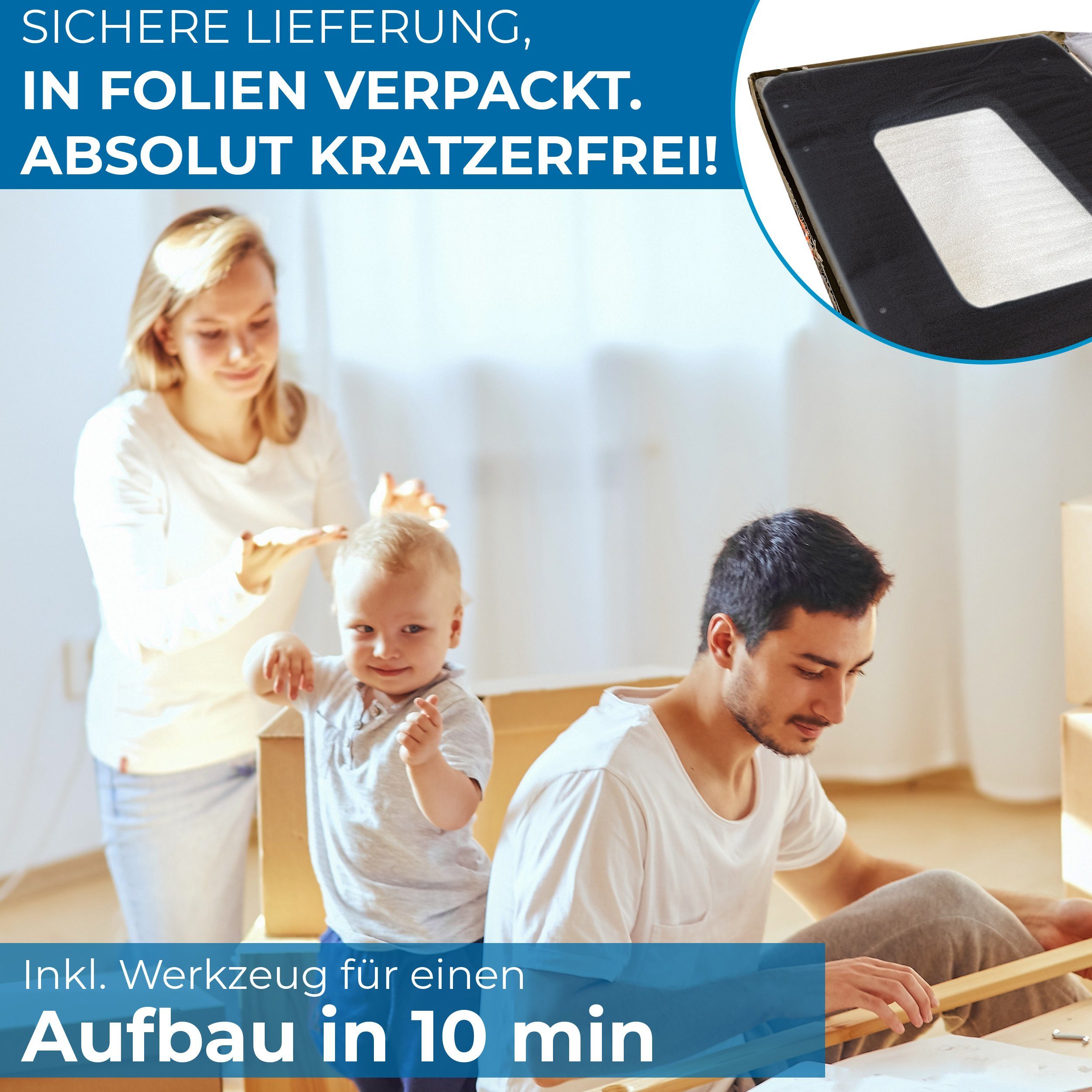 Schwanfeld Stehhilfe - Lernturm ab 1 Jahr [Anti Kipp Schutz] (inkl. Montagezubehör (Montessori Lernturm aus bruchsicherem FSC Massivholz), (bis zu 50kg belastbar), Learning Tower 3 Level (höhenverstellbar)