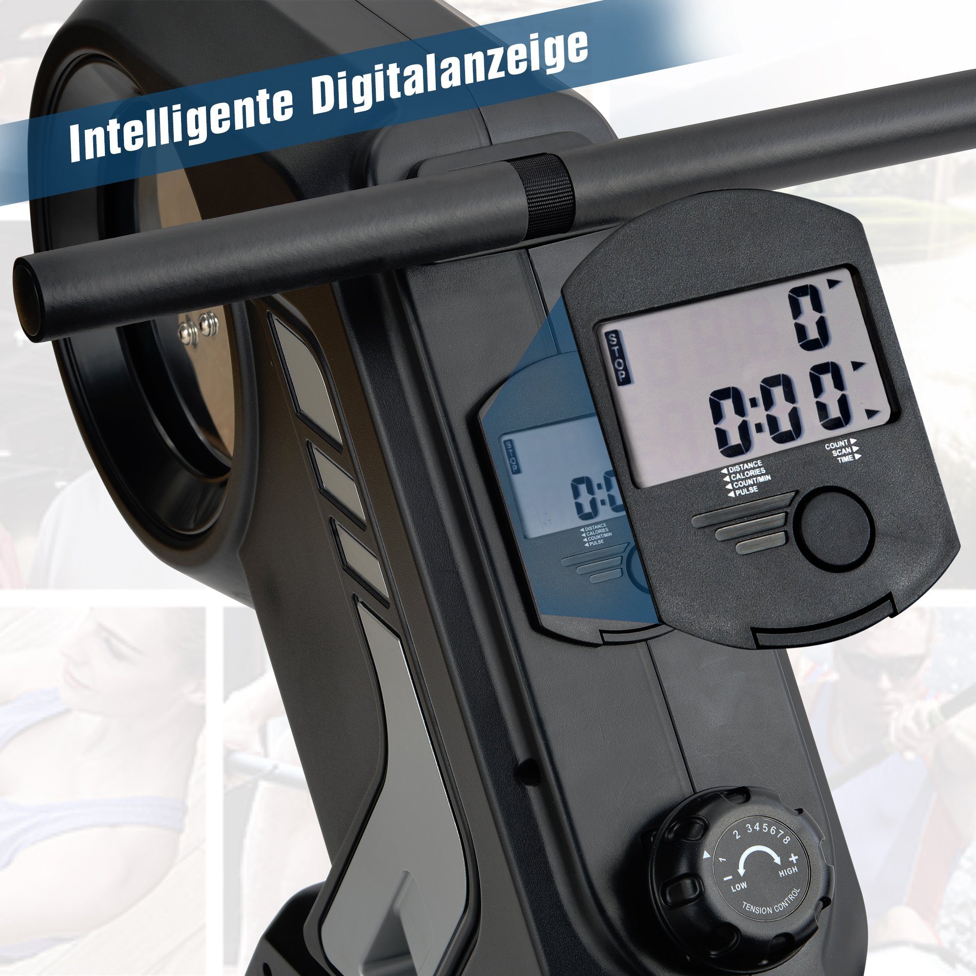 PHOEBE CAT Rudergerät (mit LCD-Display, rutschfesten Pedalen und Transporträdern), Faltbar Rudergerät mit Magnetwiderstand, belastbar bis 150 kg